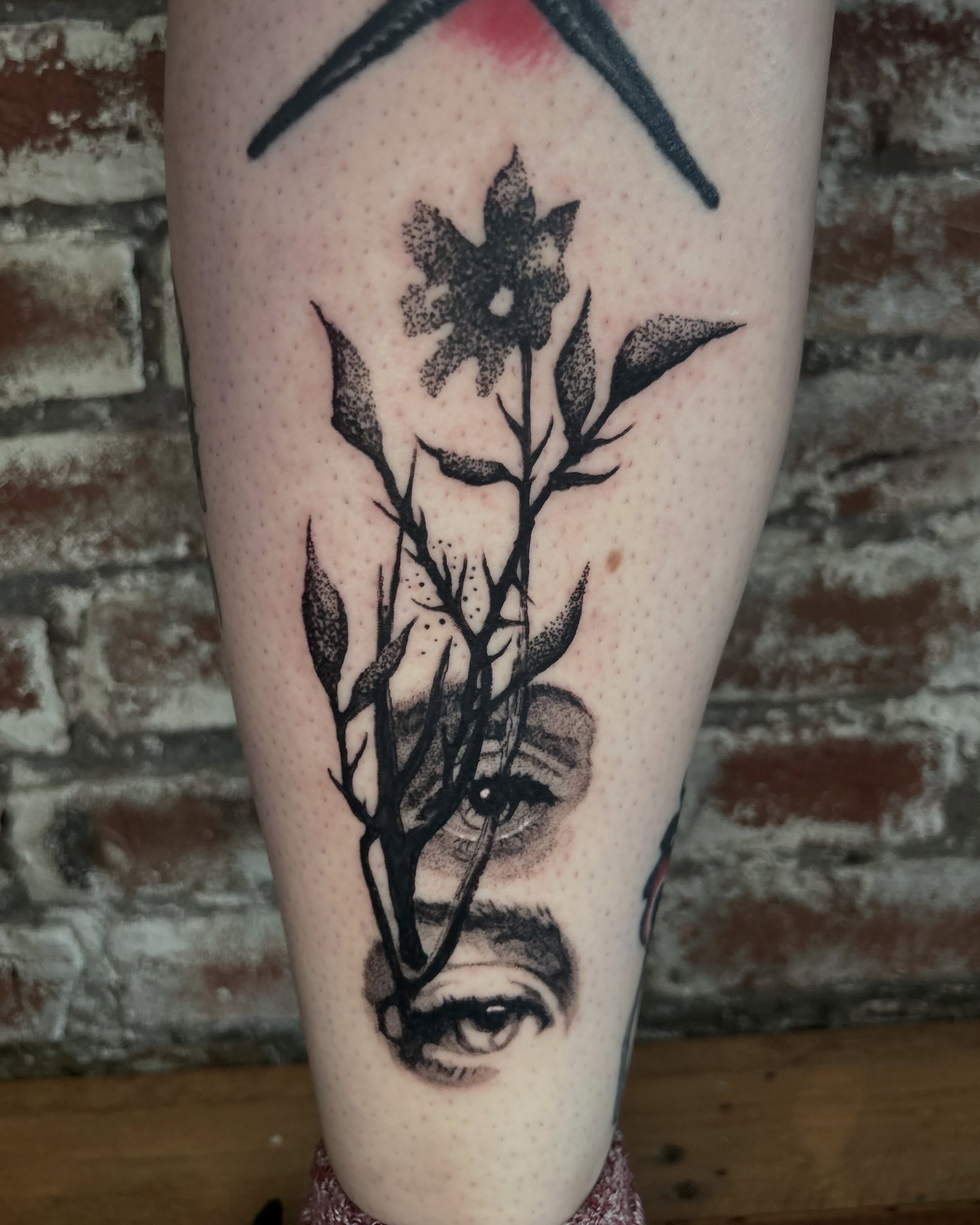 Flower and eye dotwork tattoo on the forearm by ๐๐๐๐๐๐ ๐๐๐๐๐๐ ๐๐๐๐๐๐