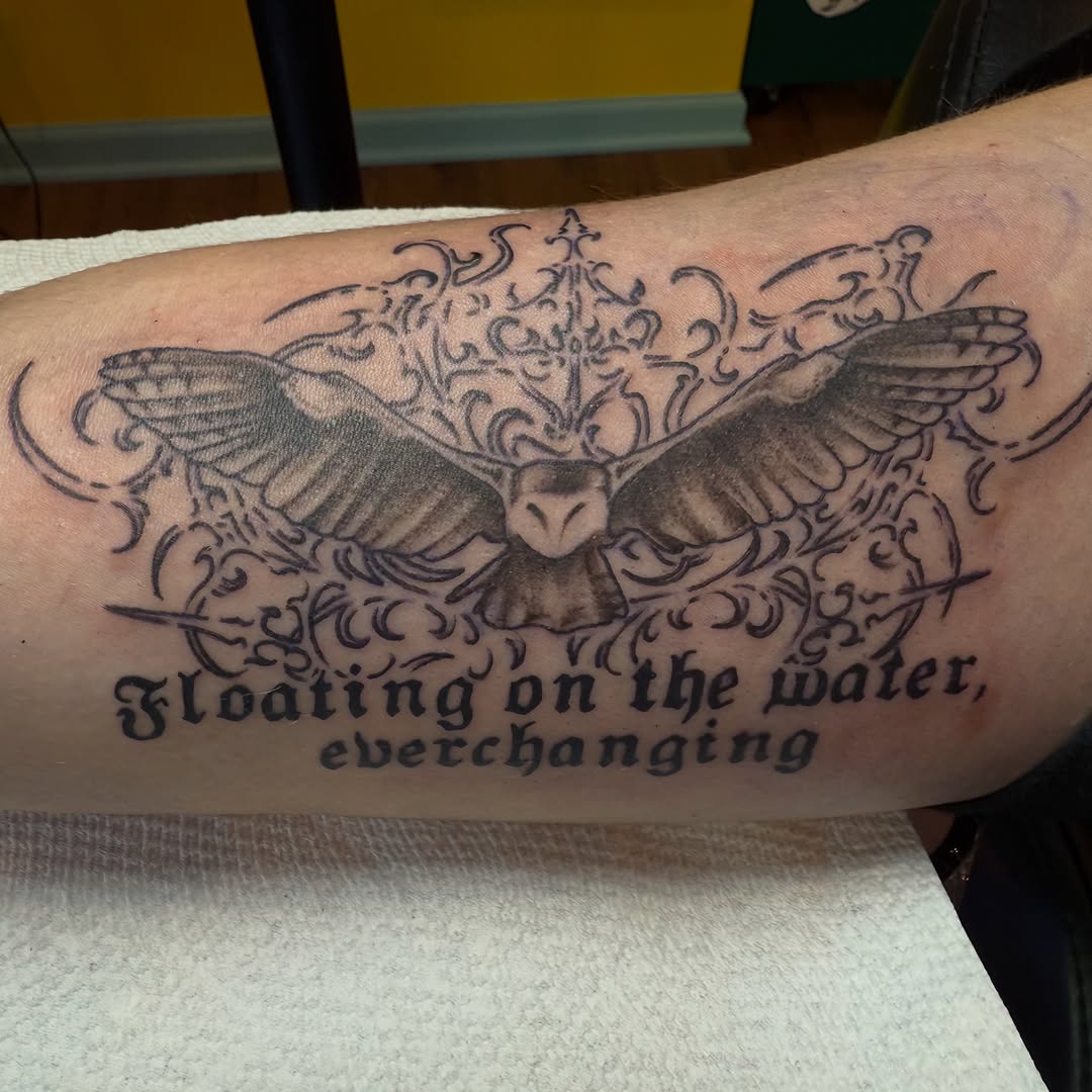Tattoo by @evamohrman — lettering_script, black_and_grey