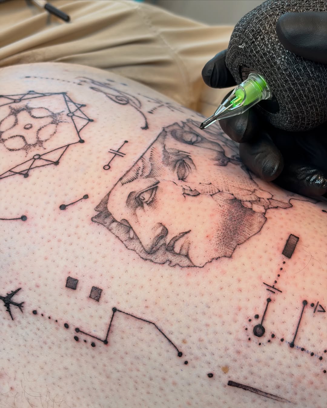 Sketch tattoo on the shoulder by Tattoo Miami π