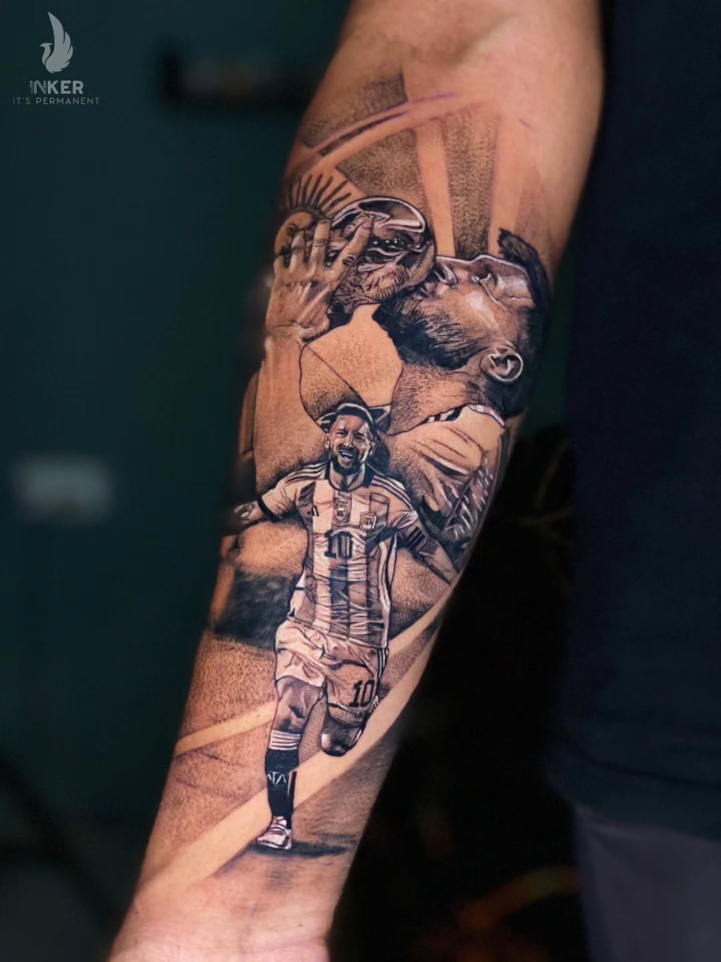 Soccer players realism tattoo on the forearm by Shubhadeep Mukherjee