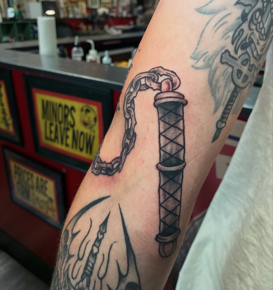 Anchor chain black and grey tattoo on the forearm by Abby Watts, Columbus, Ohio