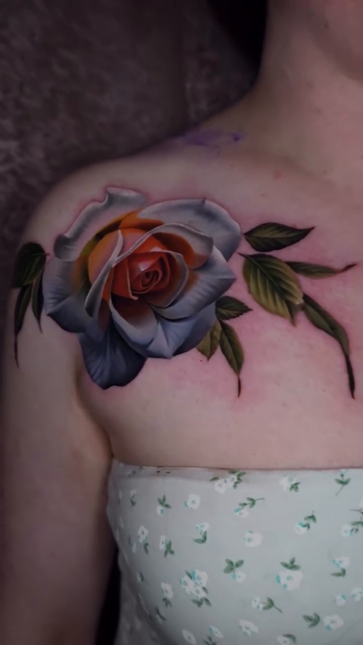 Rose realism tattoo by color realism tattoos by gela✨