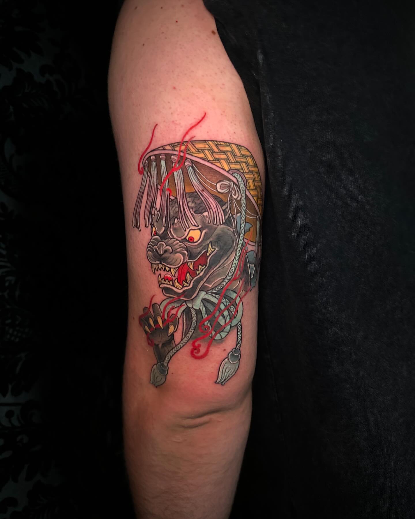Demon American traditional tattoo on the forearm by Cassandra Rasper-Beard