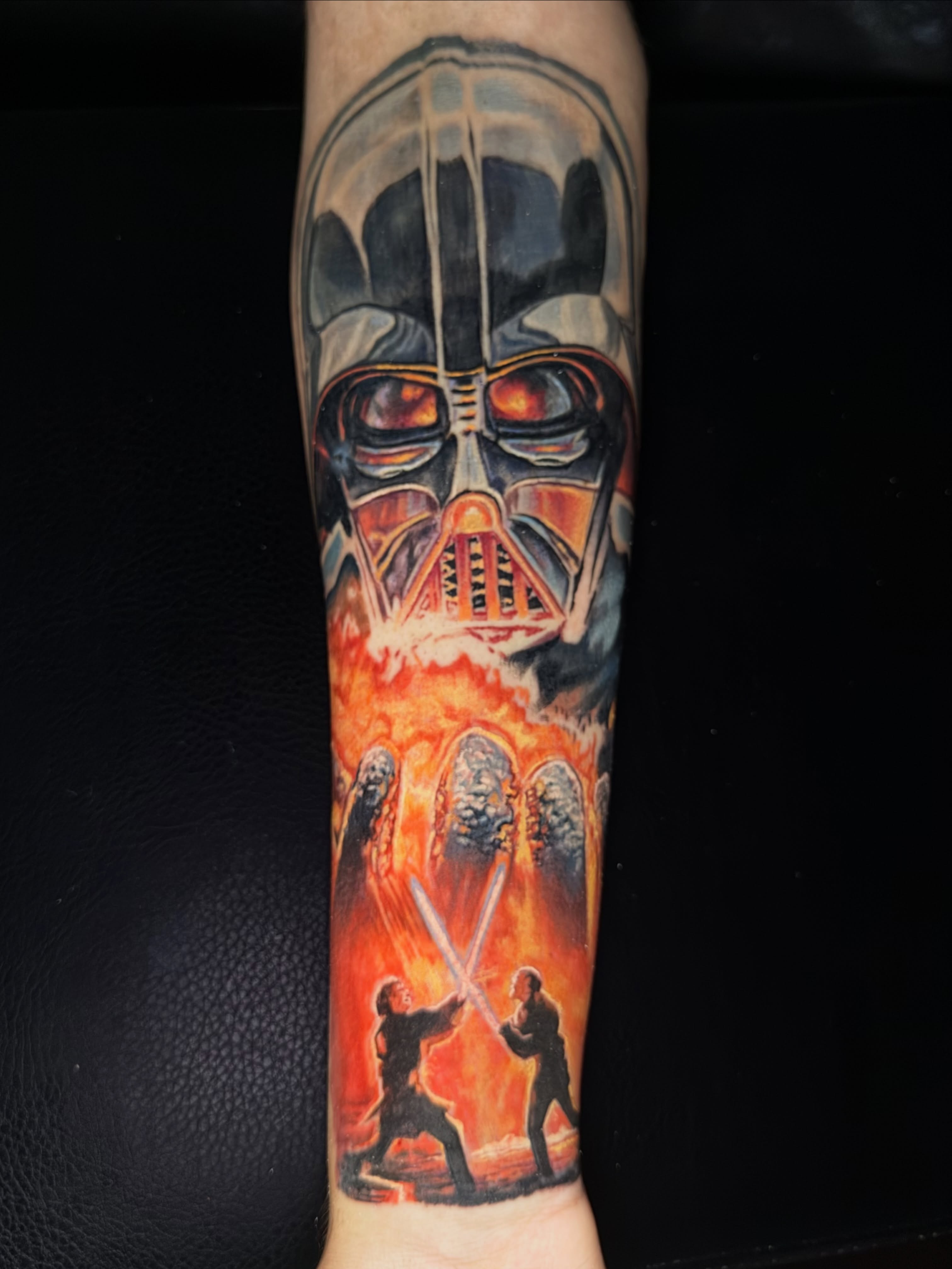 Darth vader realism tattoo on the forearm by Dave James