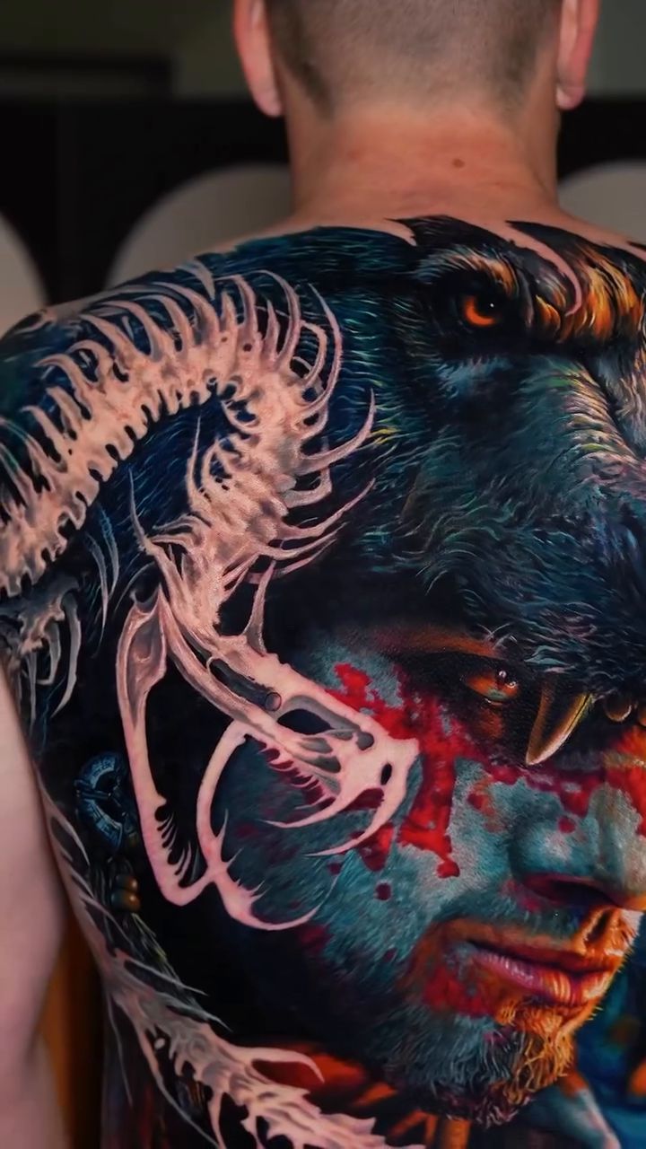 Realism tattoo on the back by Bình Nguyễn