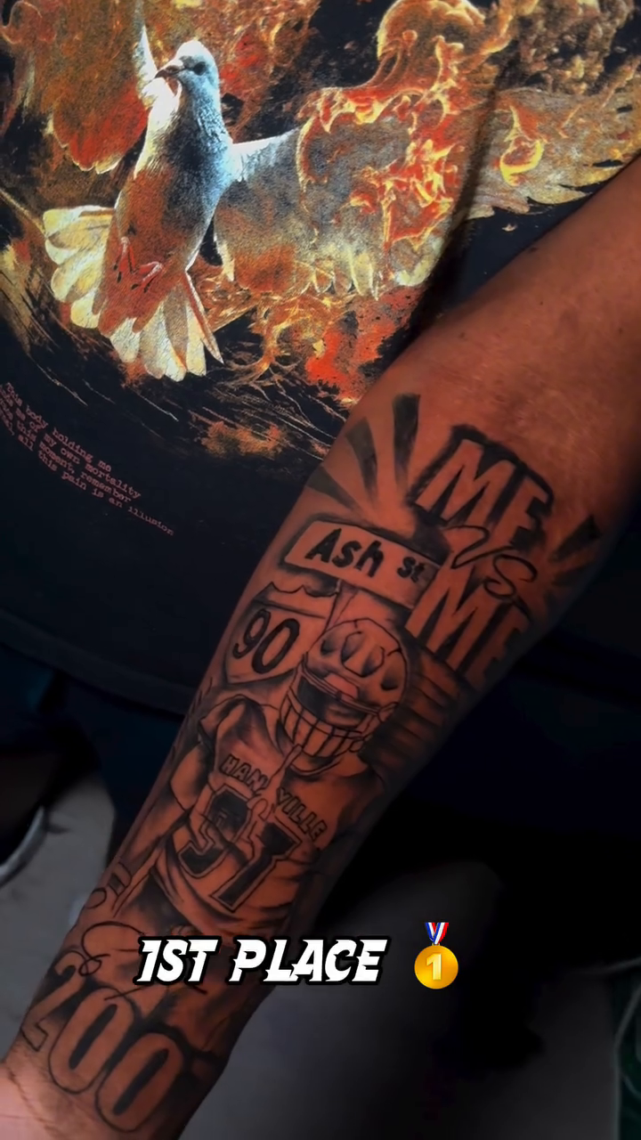 Portrait with text realism tattoo by Dope