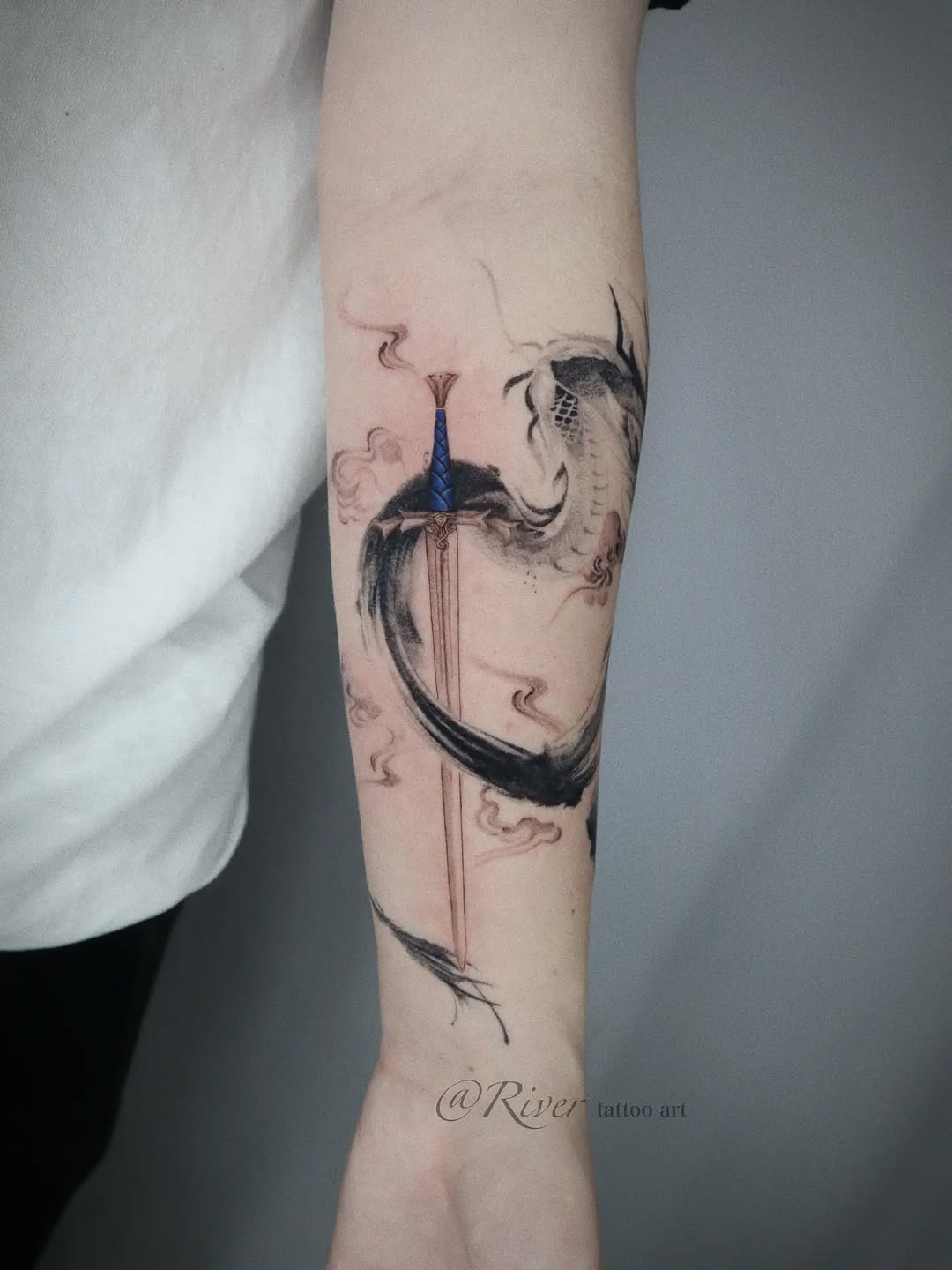 Tattoo by @rivertattooart — illustrative, black_and_grey