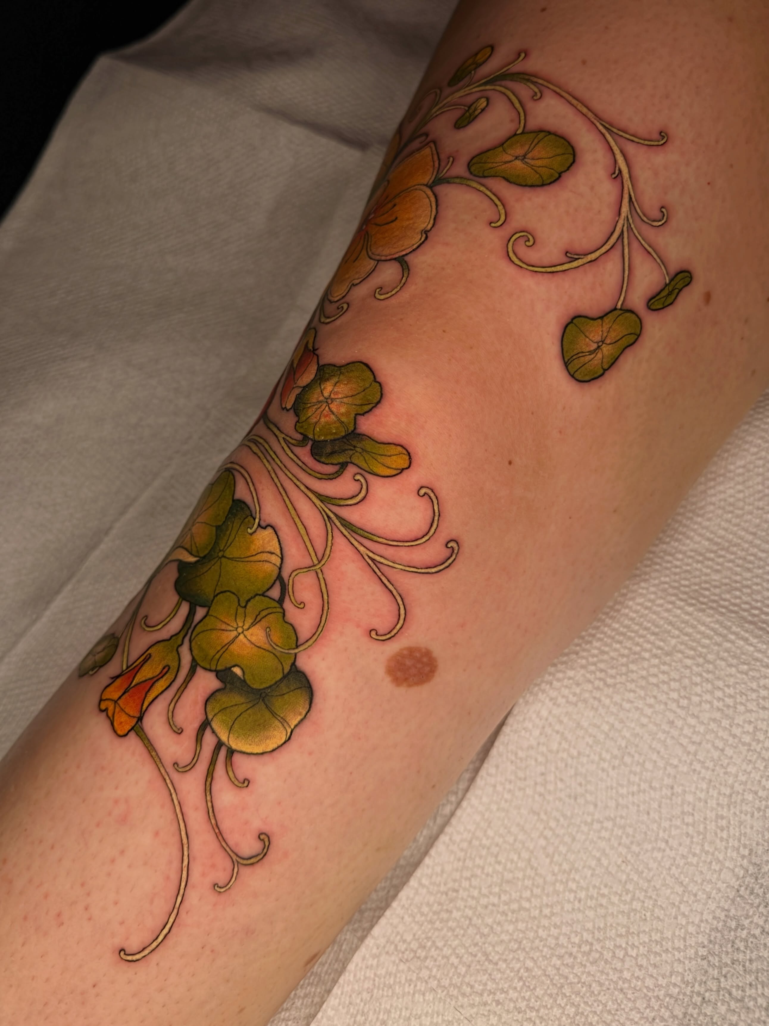 Flower vine ornamental tattoo on the forearm by Rebecca Joy ❋ Tattoo Artist