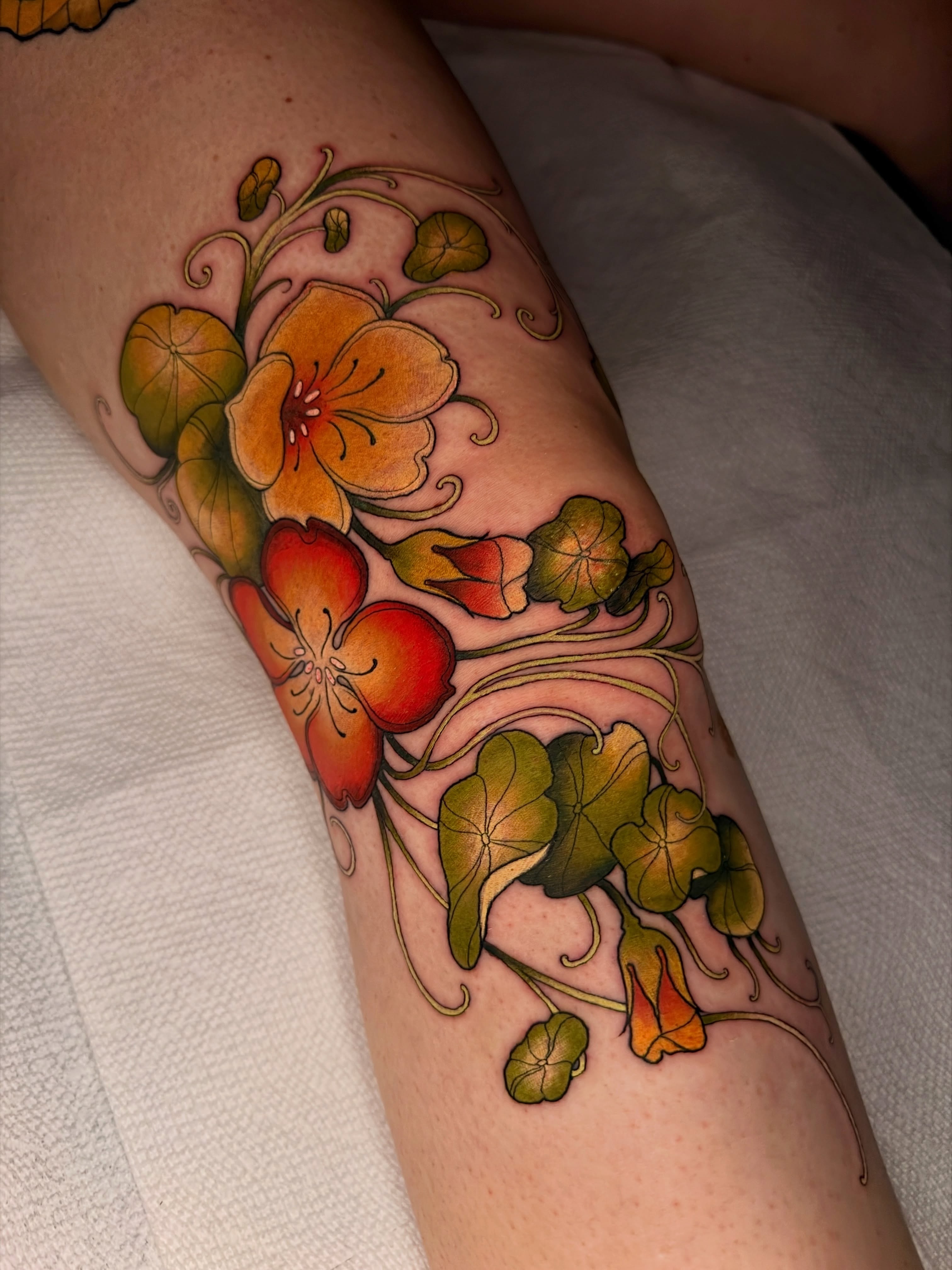 Floral arrangement new school tattoo on the forearm by Rebecca Joy ❋ Tattoo Artist