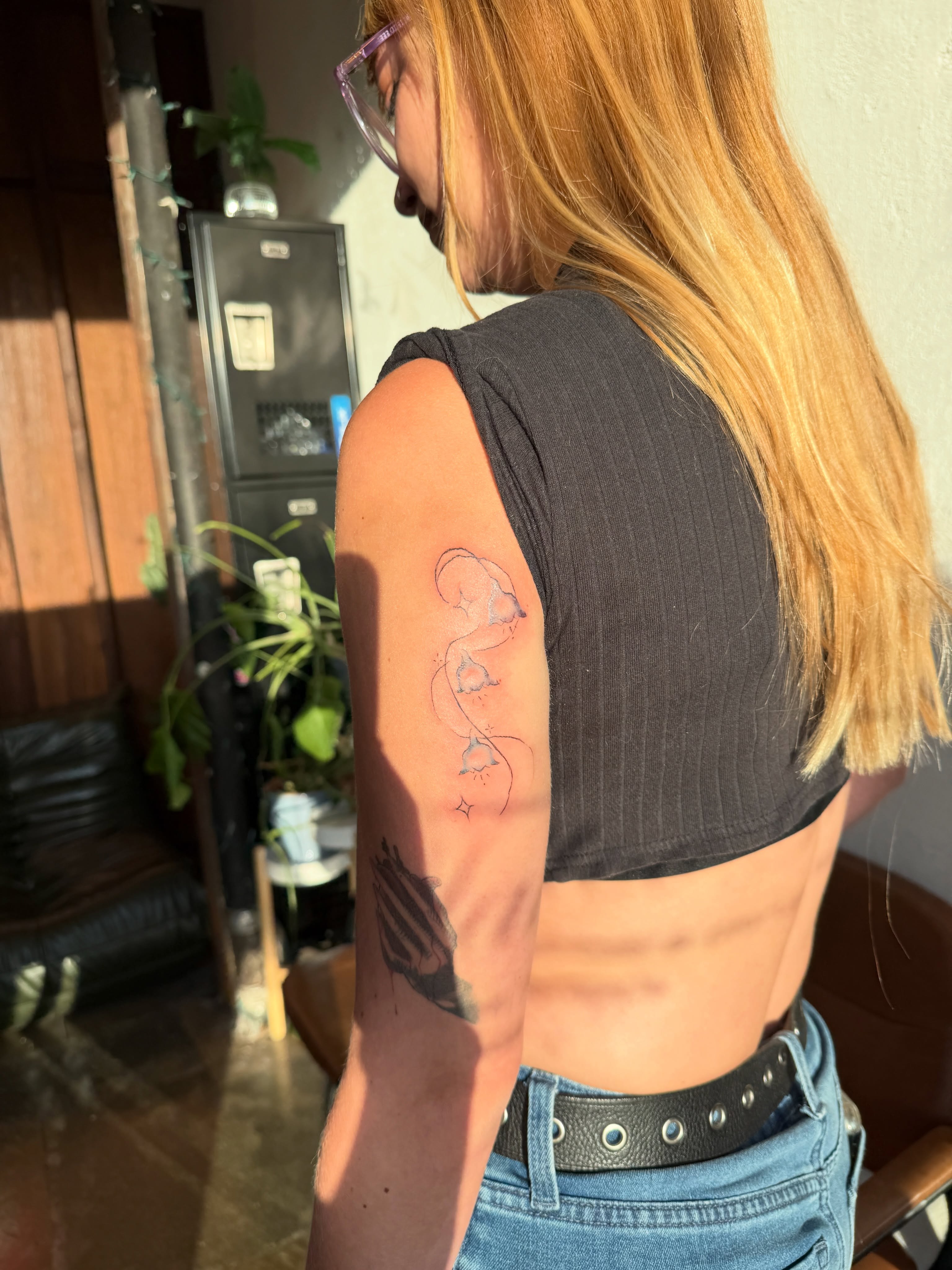 Jellyfish fine line tattoo on the upper arm by nova ♡ˎˊ˗ tattoo apprentice