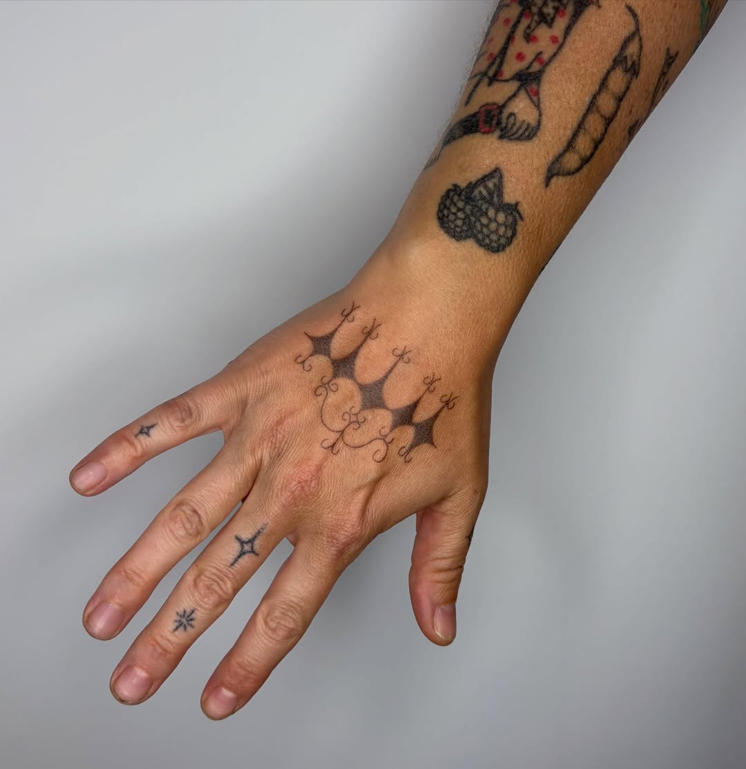 Abstract pattern black and grey tattoo on the hand by 🌀☁️kath☁️🥀