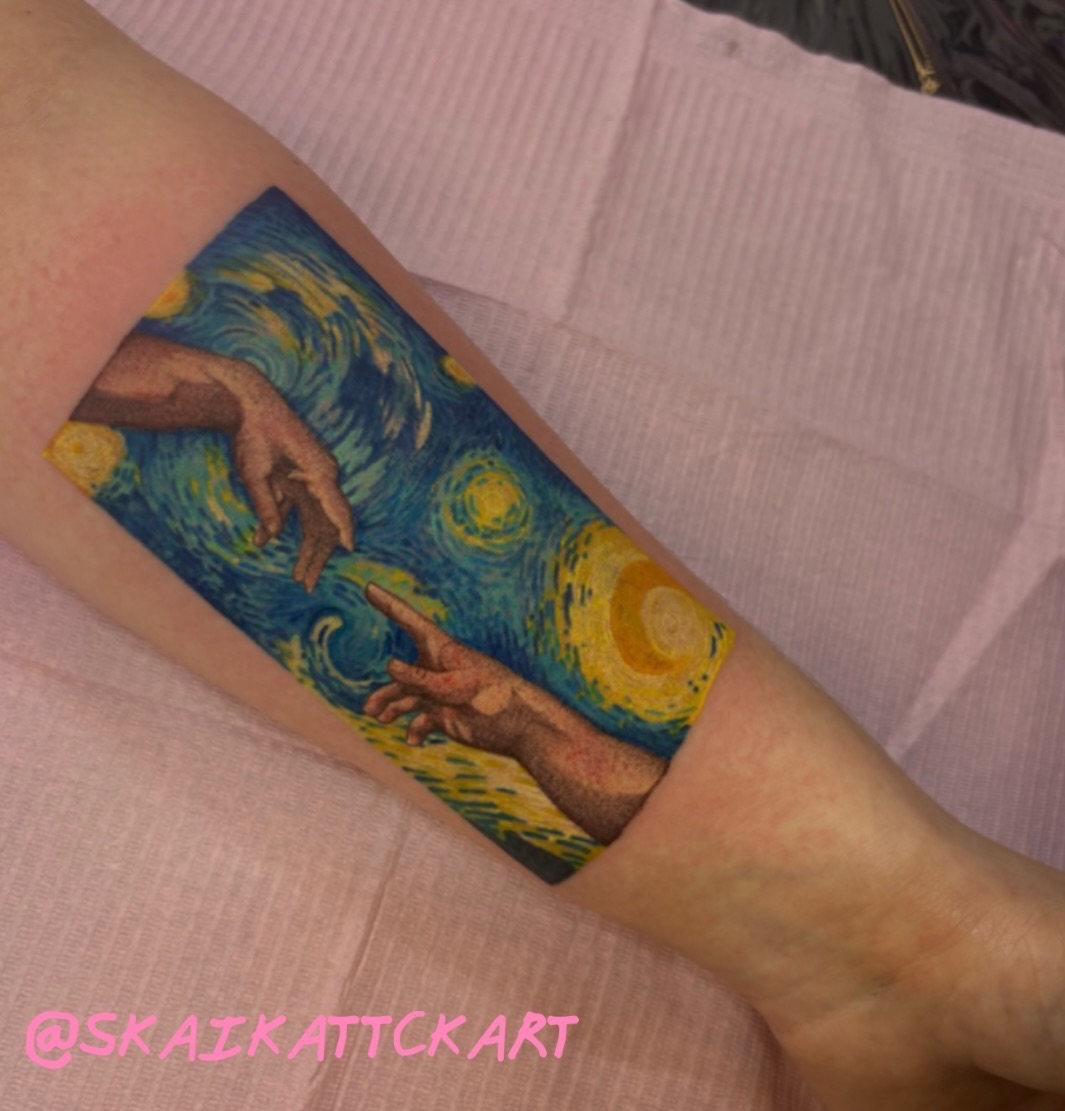 Tattoo by @skaikattcxart — realism, trash_polka