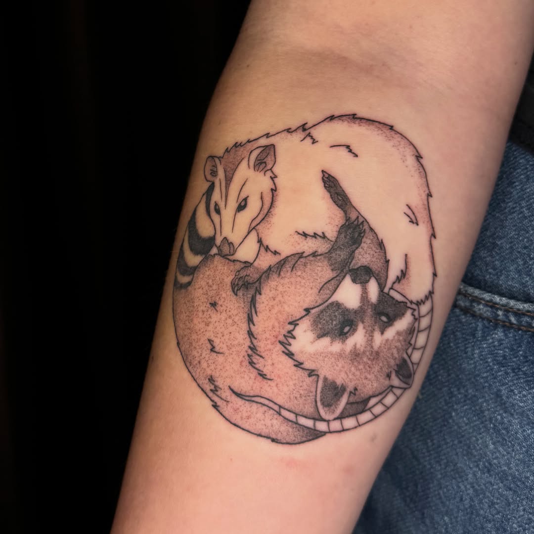 Badgers dotwork tattoo on the forearm by ✧˖°. Jordan