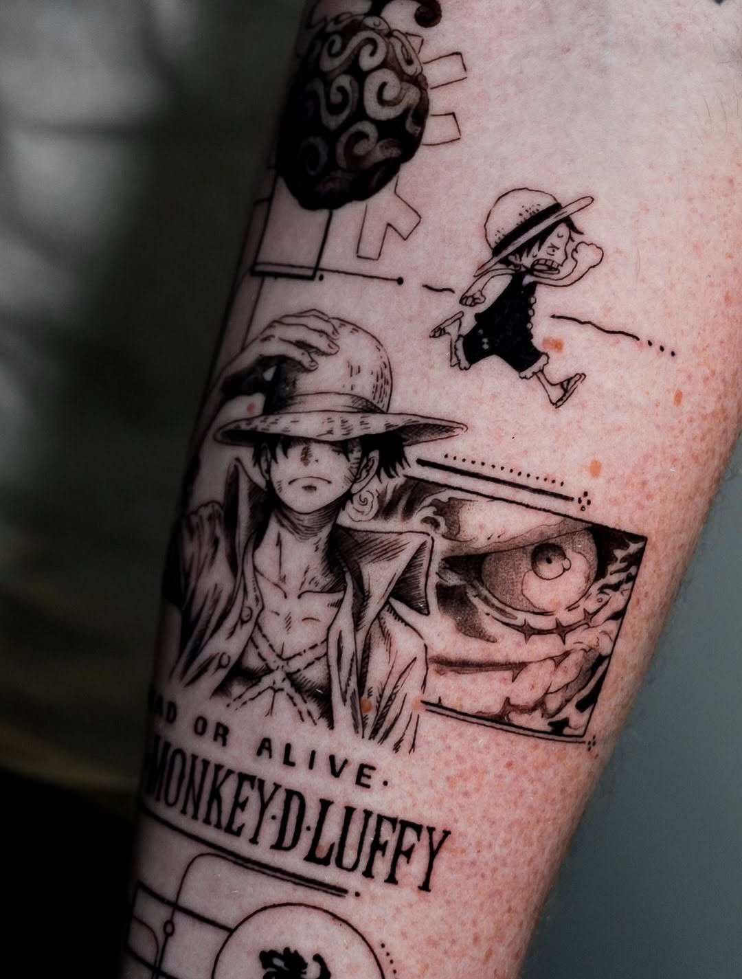 Tattoo by @moitattoo — anime, black_and_grey