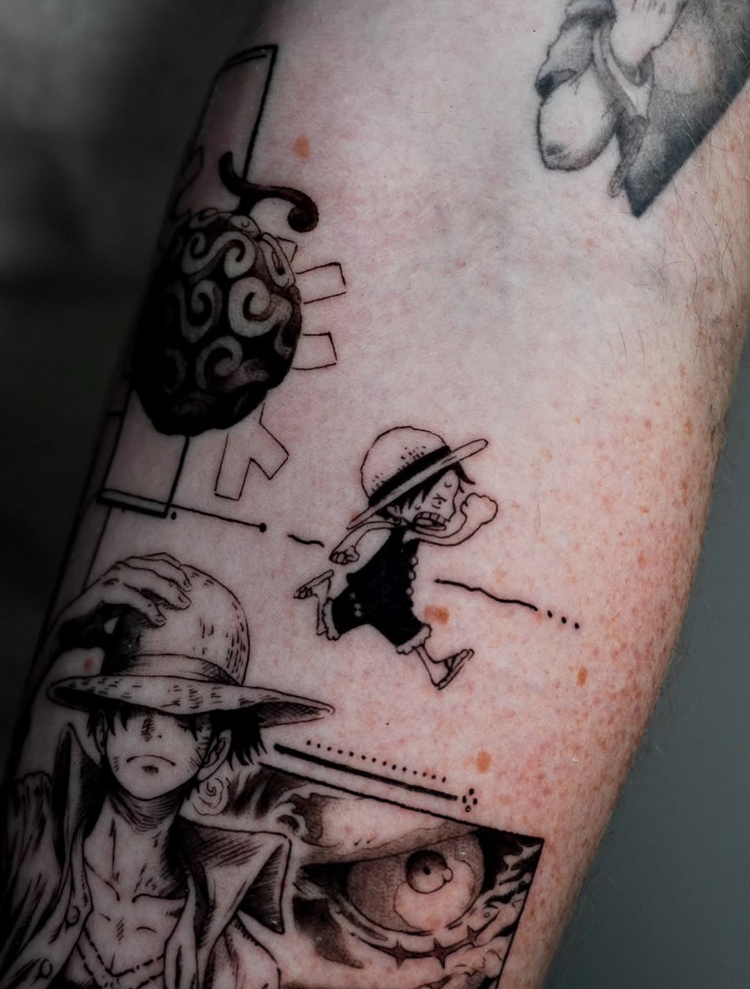 Tattoo by @moitattoo — anime, black_and_grey