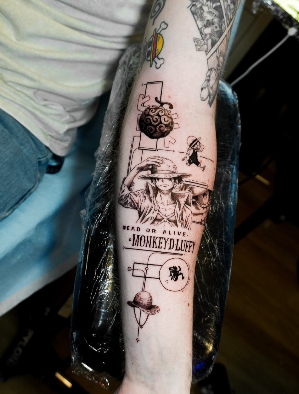 Tattoo by @moitattoo — anime, black_and_grey