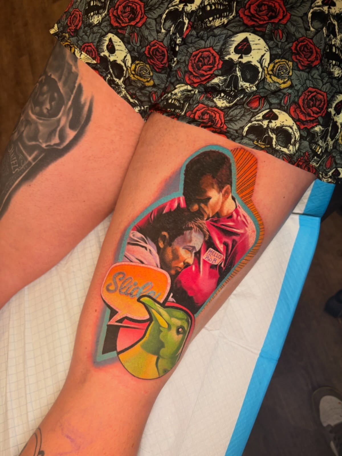 Football players realism tattoo on the thigh by coryhandtattoos, Maryville, Tennessee