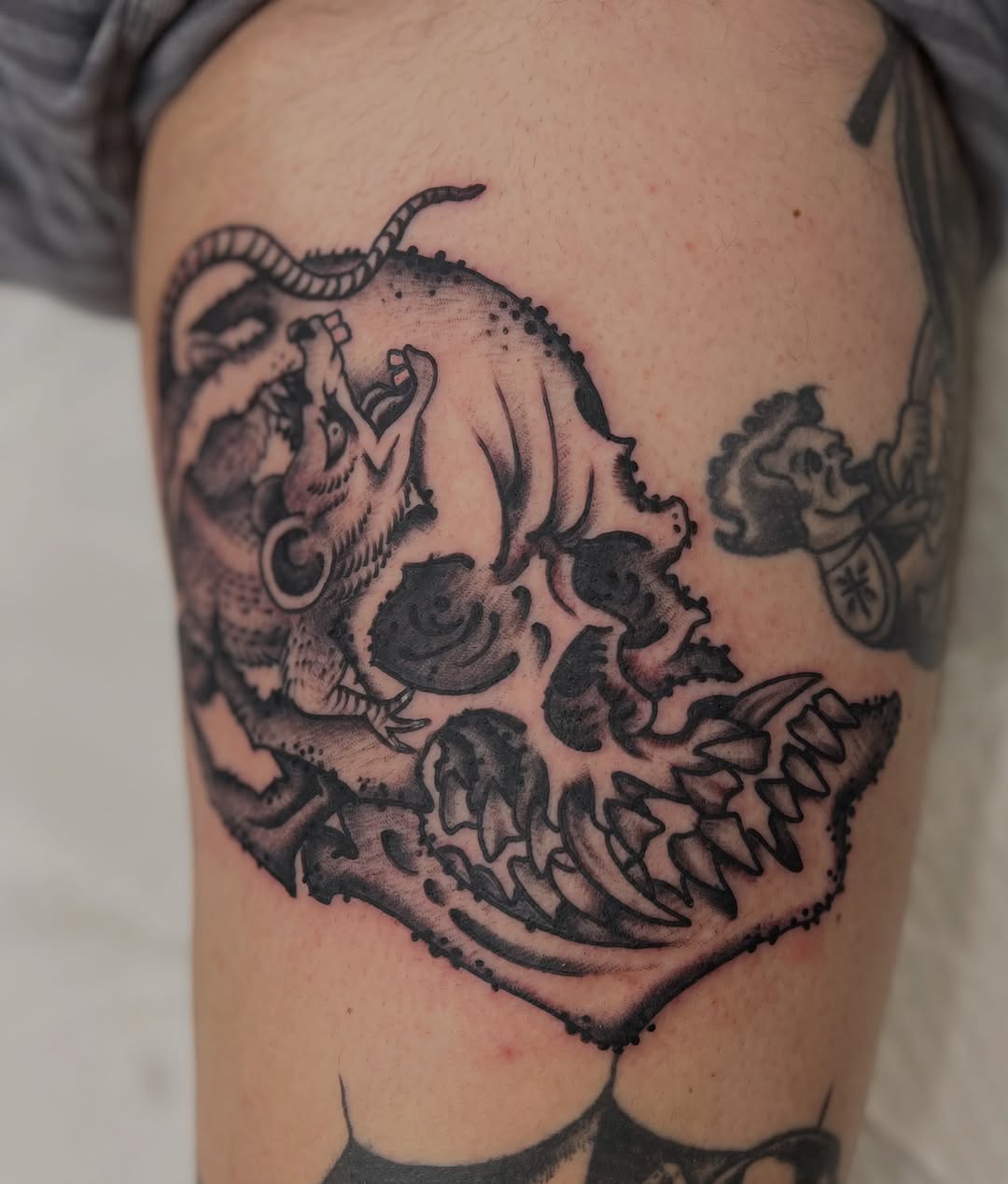 Tattoo by @matty_esswein — black_and_grey, dark_realism