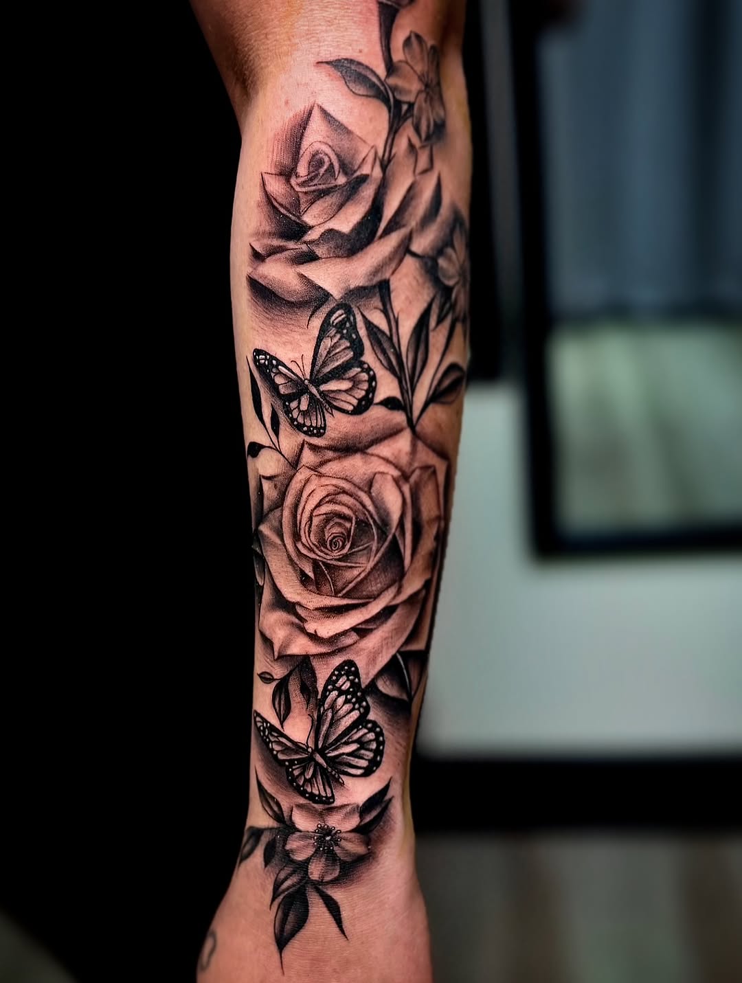 Tattoo by @bendecidatattoo โ realism, black_and_grey