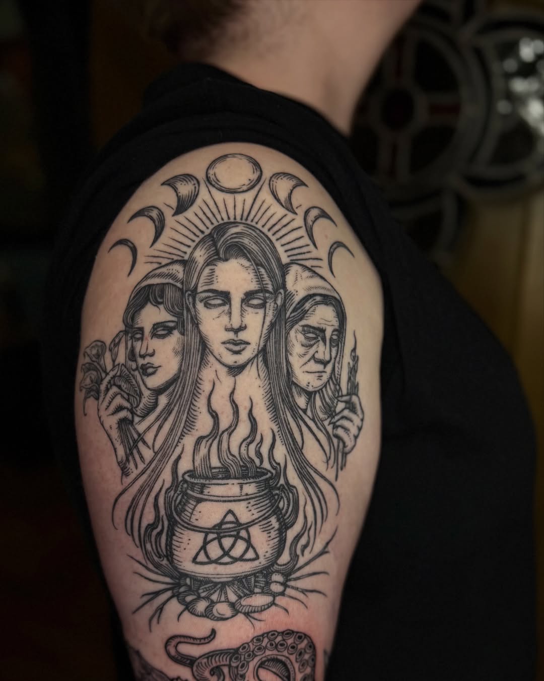 Tattoo by @racheltruskotattoos — illustrative, black_and_grey