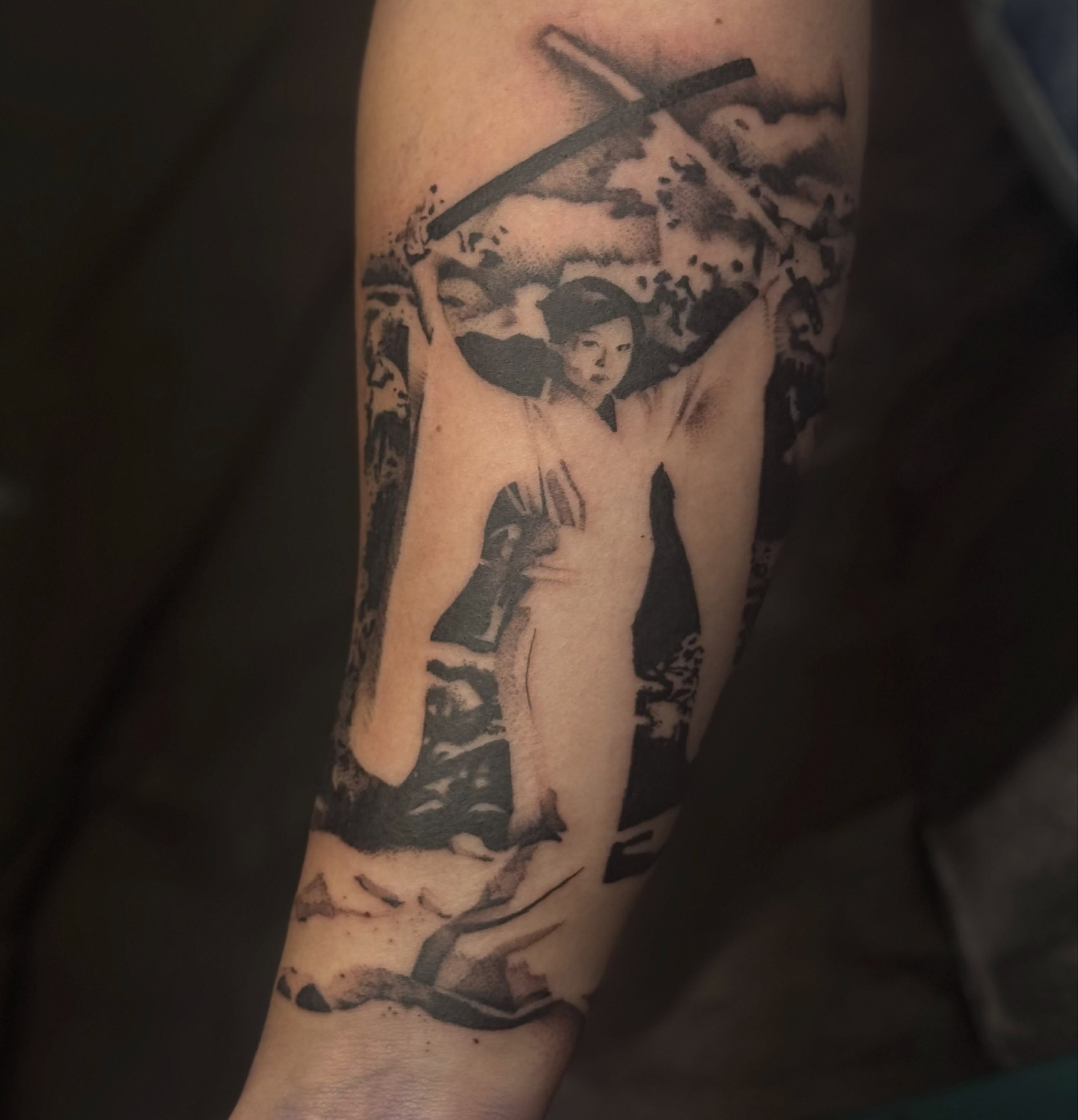 Geisha dotwork tattoo on the forearm by Tattoo, San Diego, California