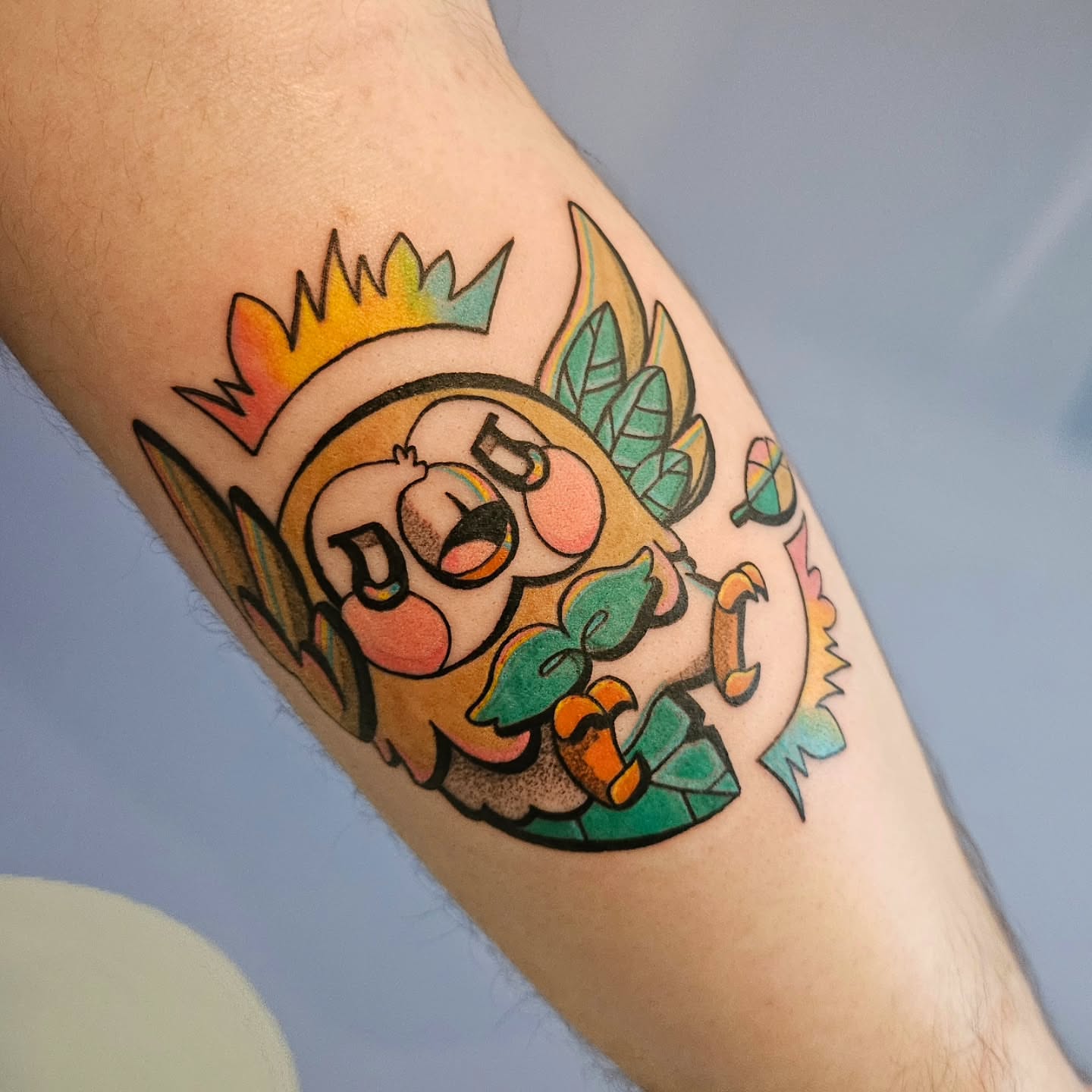 Chibi character American traditional tattoo on the forearm by Gray
