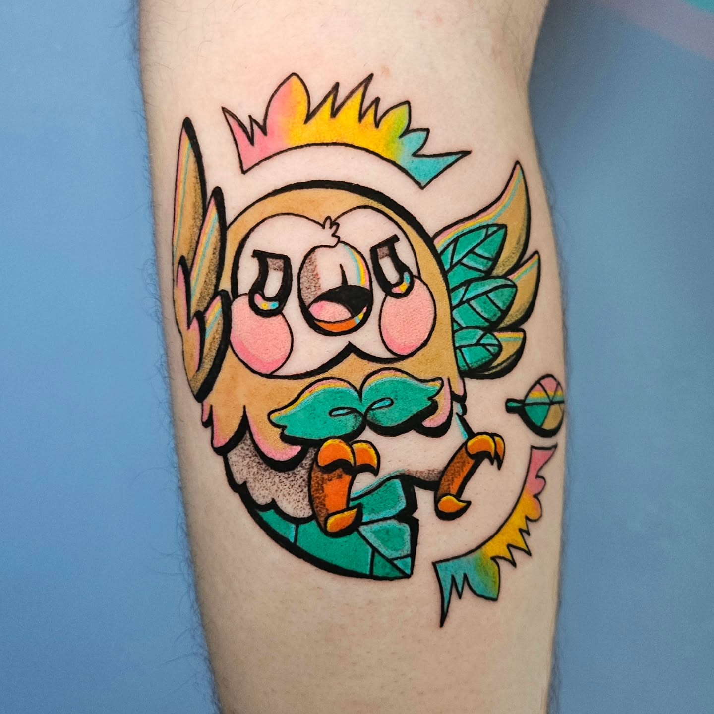 Owl new school tattoo on the forearm by Gray