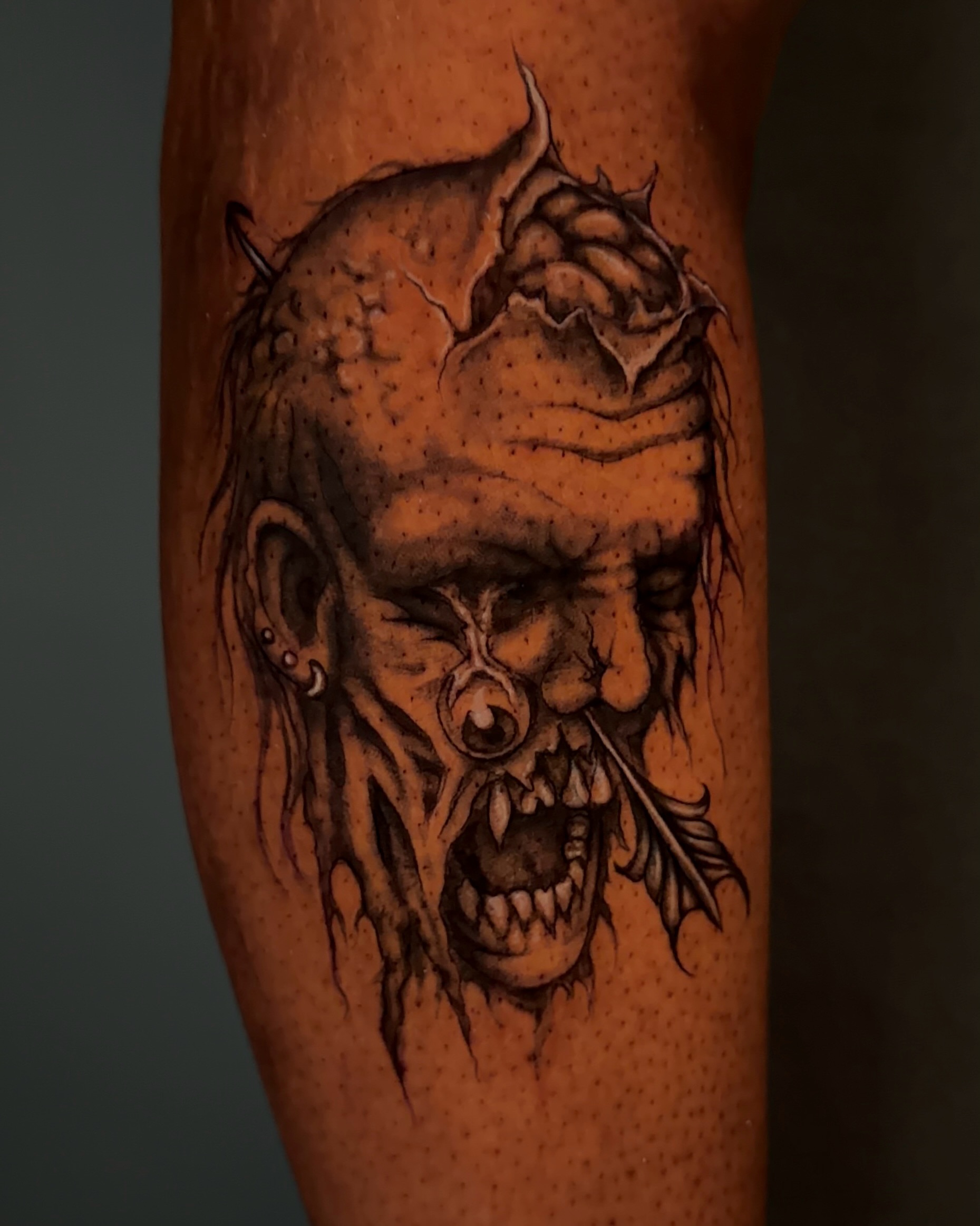 Demon head dark realism tattoo on the forearm by ☆ Kelly ☆