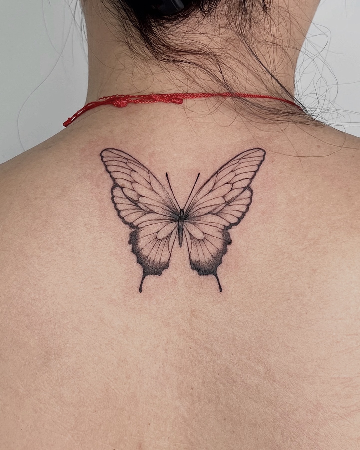 Butterfly black and grey tattoo on the back by ⚒dptattoos ⚒, East Williamsburg, Brooklyn