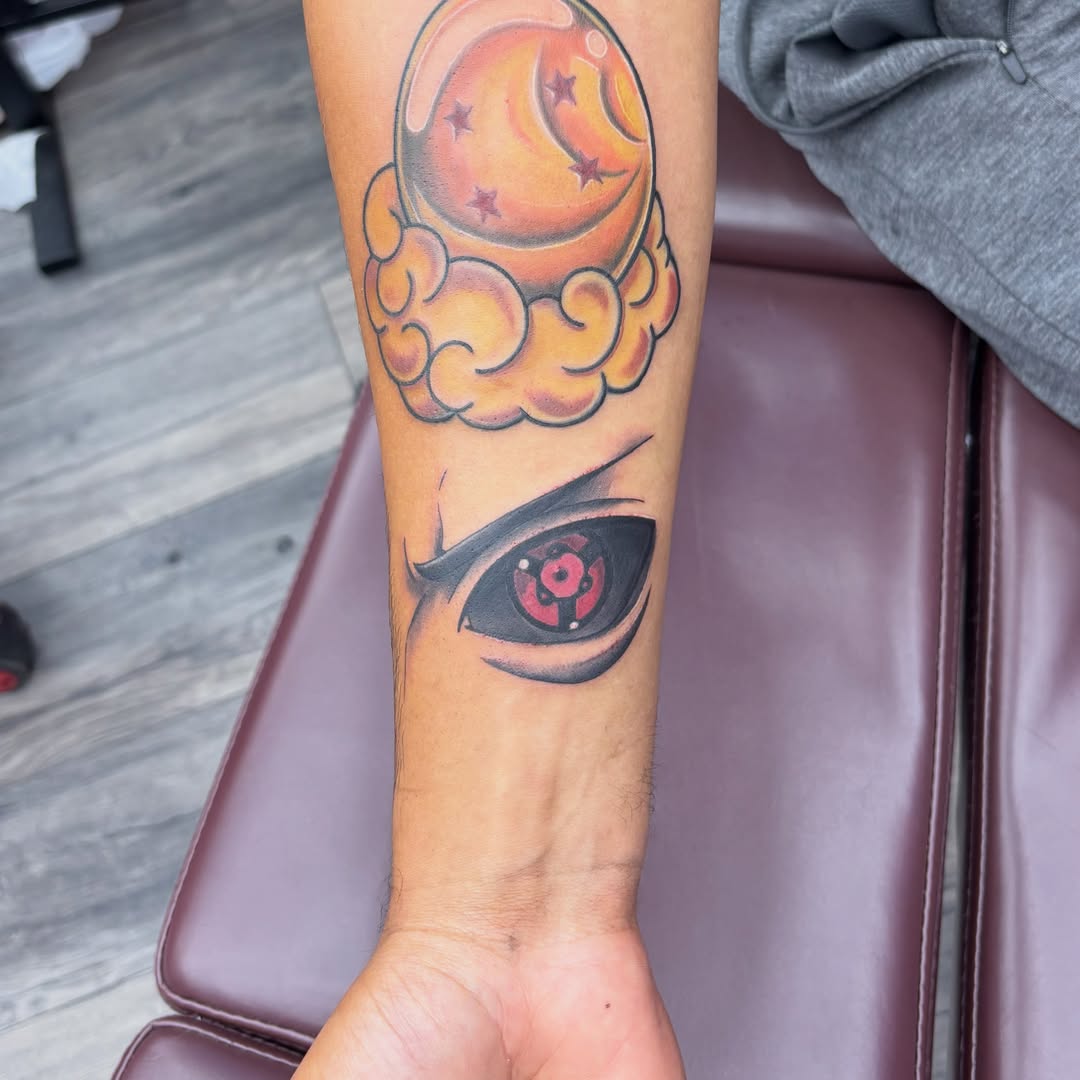 Eye with Sharingan anime tattoo on the forearm by Comic-Book-M πͺβπ½π₯
