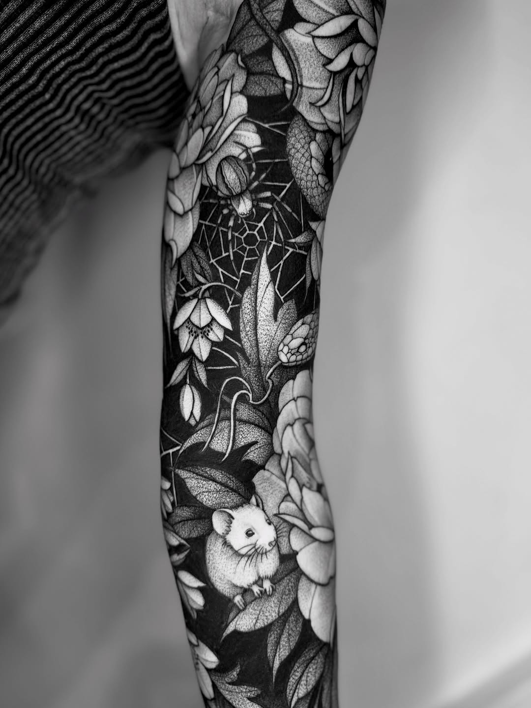 Tattoo by @laurenlilliantattoo — black_and_grey, dotwork