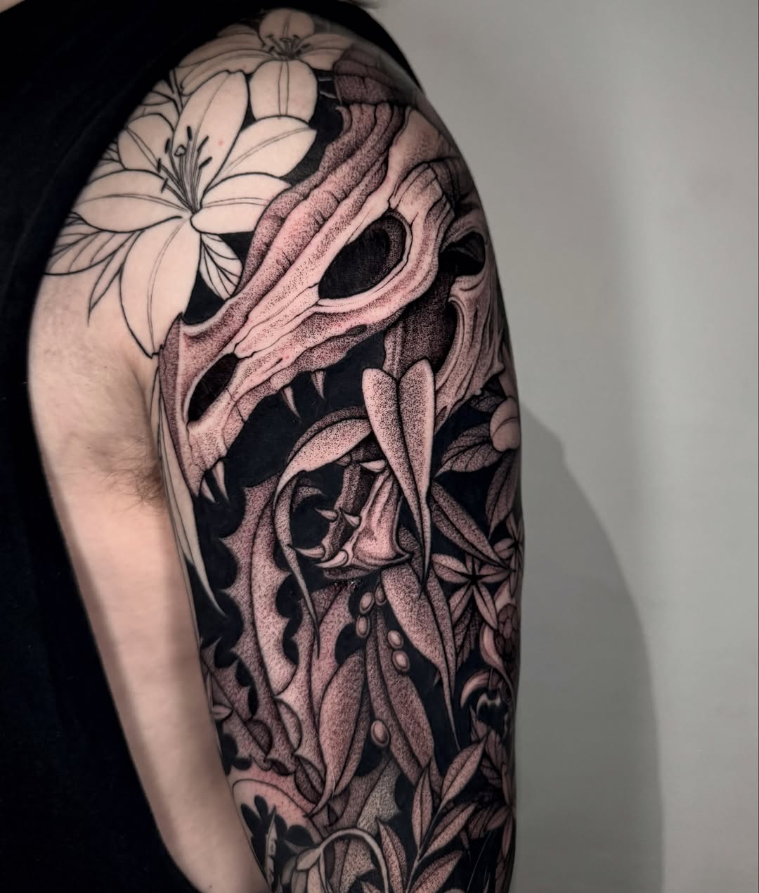 Tattoo by @laurenlilliantattoo — black_and_grey, dotwork