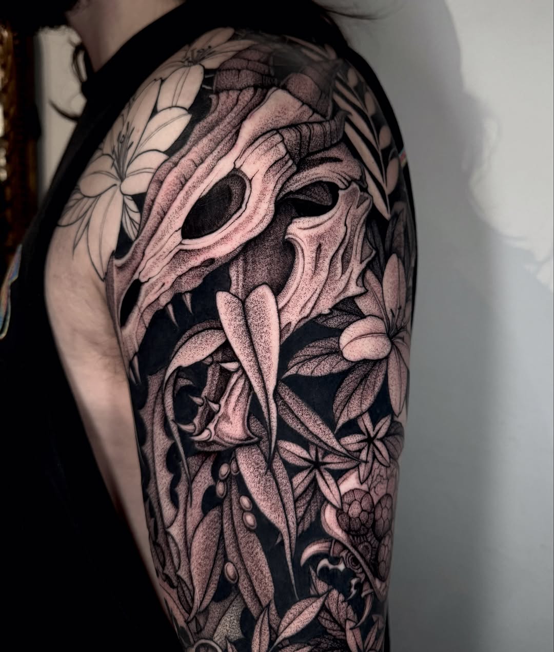 Tattoo by @laurenlilliantattoo — black_and_grey, dotwork