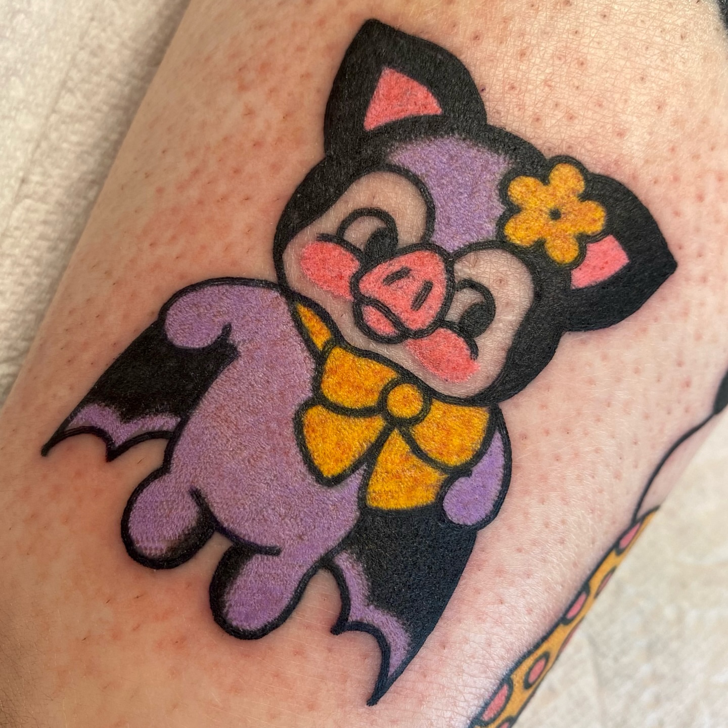 Piglet American traditional tattoo on the forearm by ⛓️ L̷i̷n̷n̷e̷a̷⛓️, Las Vegas, Nevada