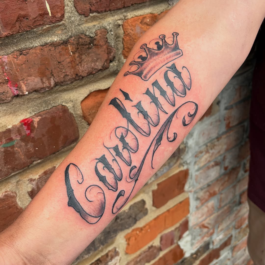Tattoo by @vudu_tattooer — lettering_script, black_and_grey