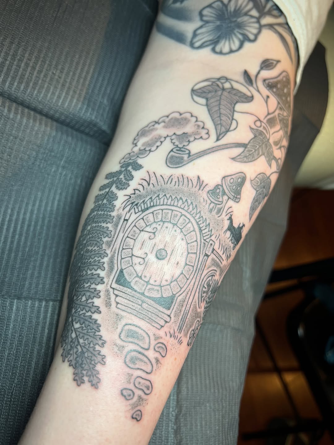 Tattoo by @straydoggiestyle — illustrative, black_and_grey
