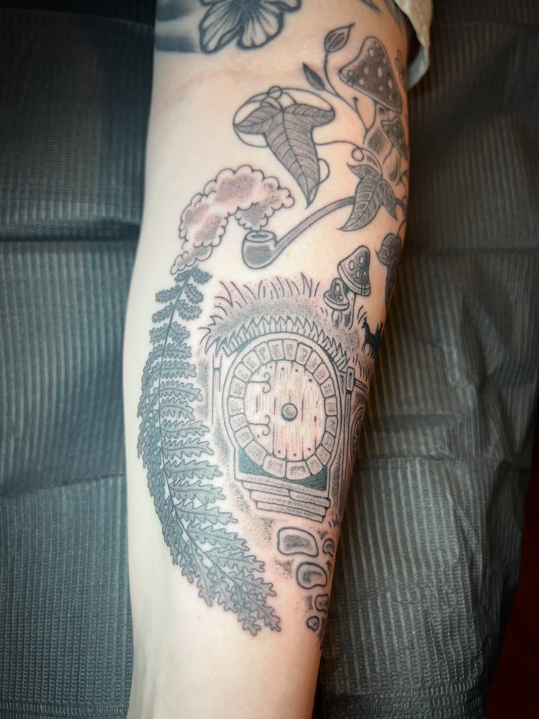 Tattoo by @straydoggiestyle — illustrative, black_and_grey