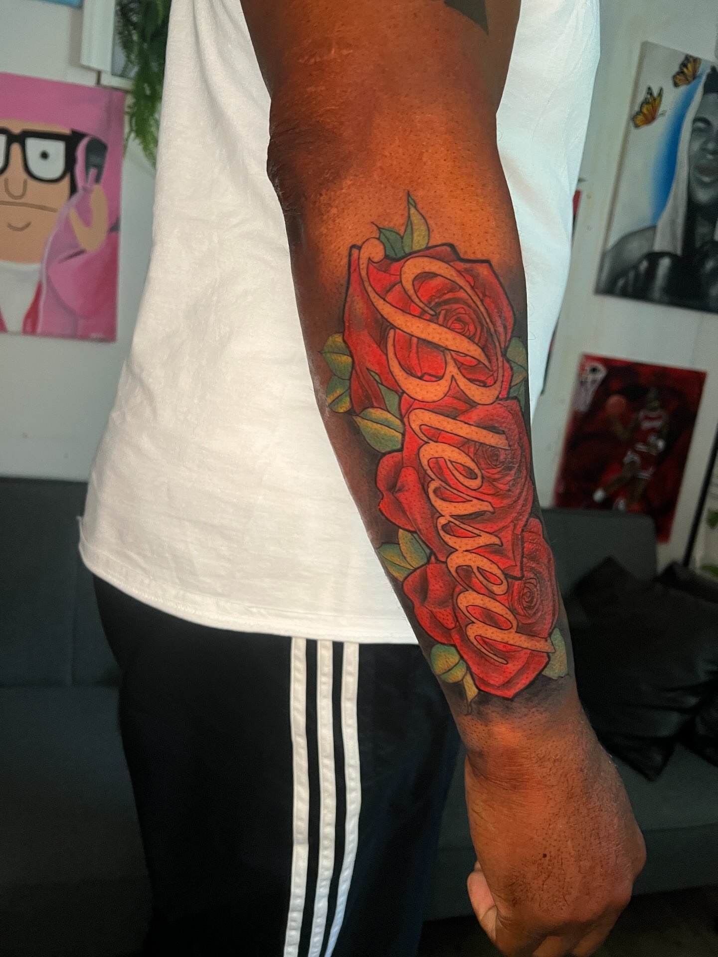 Red roses new school tattoo on the forearm by Justx4rt