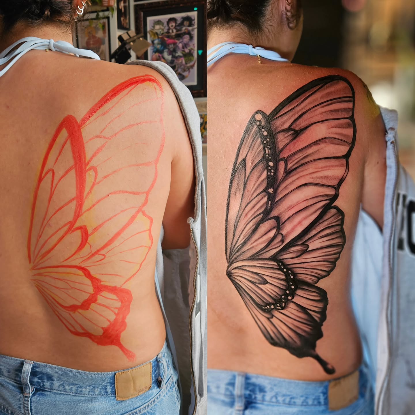 Butterfly realism tattoo on the back by Justin J-rust Smith