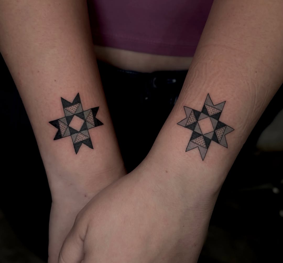 Geometric star geometric tattoo on the forearm by Danelle ✶ Nashville Tattooer