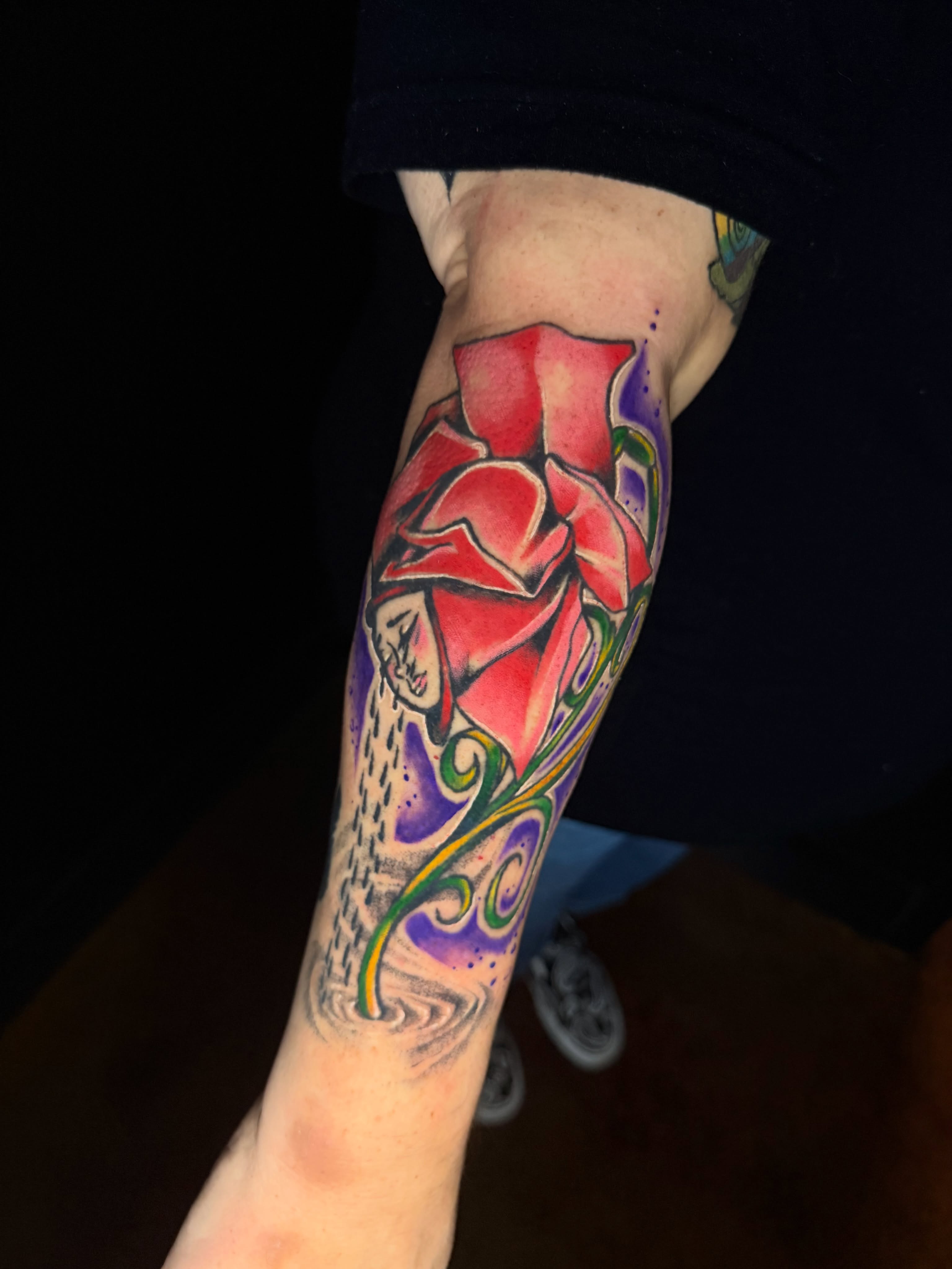 Rose new school tattoo on the forearm by Exploitedtattoos
