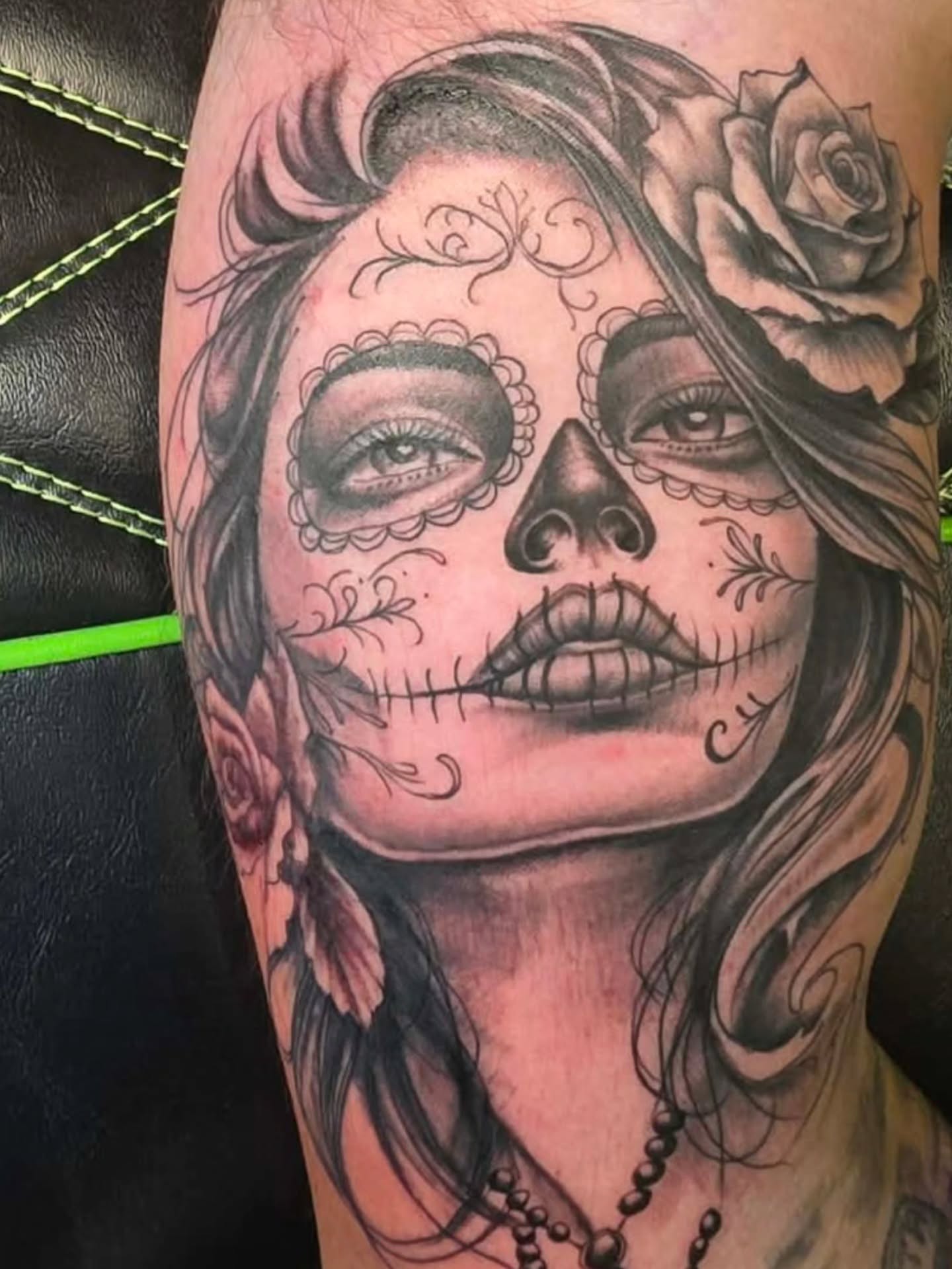 Sugar skull Chicano tattoo on the forearm by komik tattoos