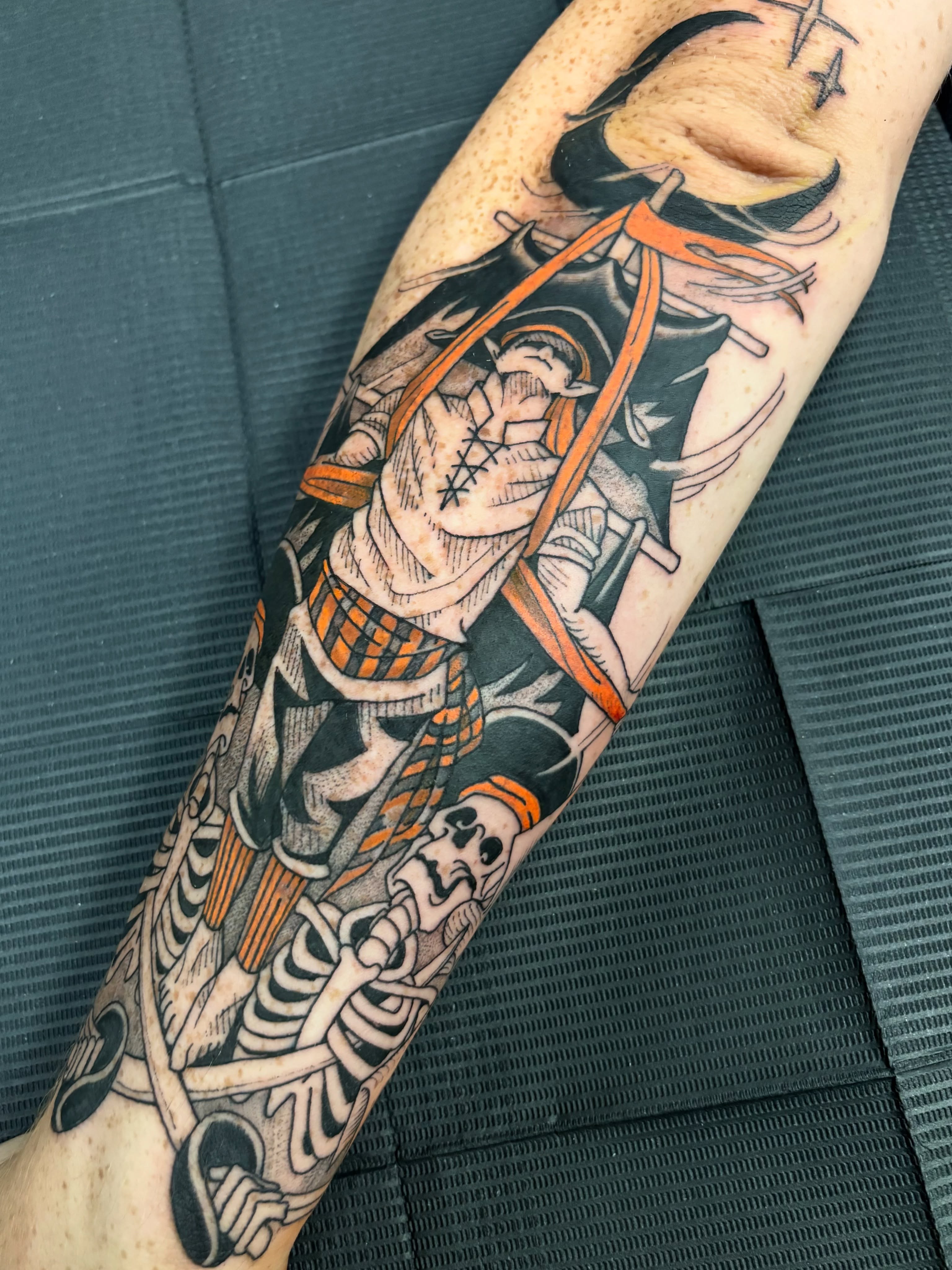 Samurai warrior American traditional tattoo on the forearm by ๐๐๐ฏ๐ฌ๐ซ ๐๐ก๐ก๐๐ช๐ฐ