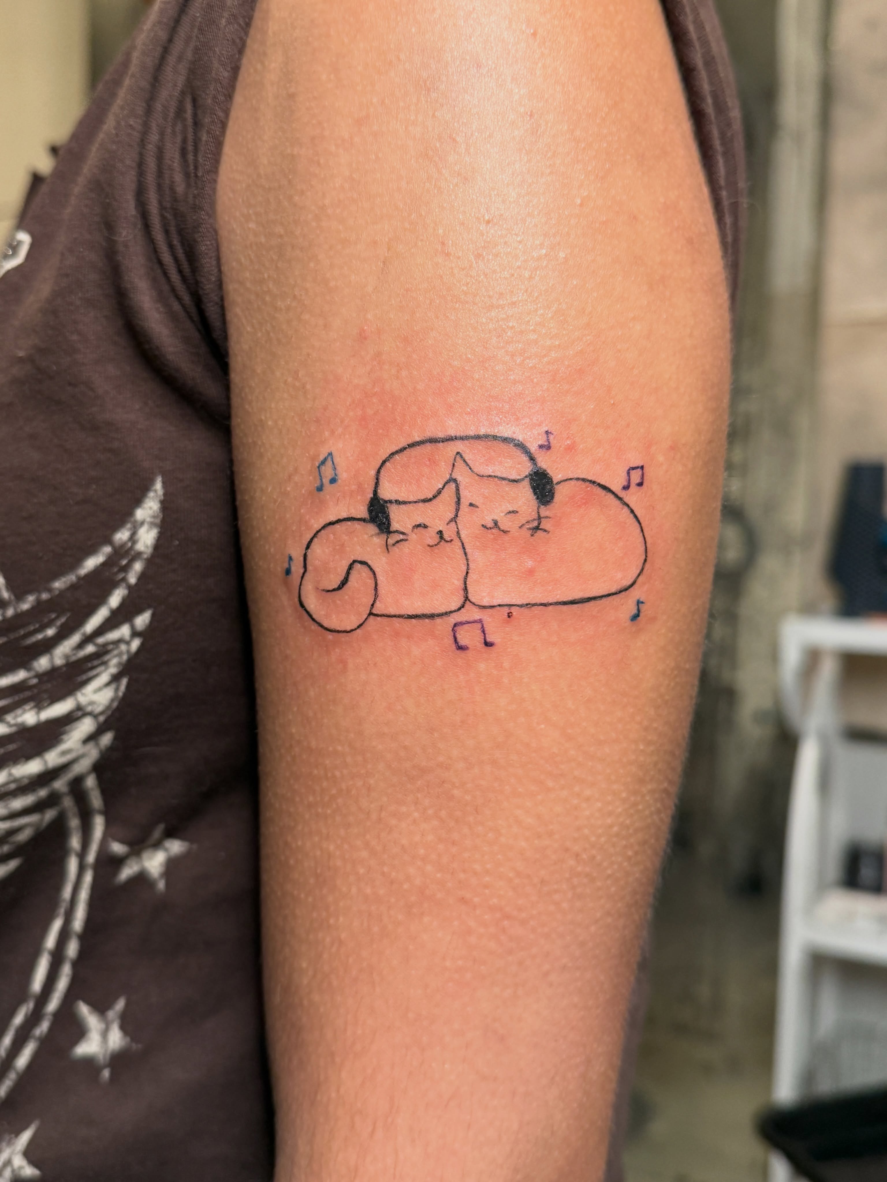 Two cats minimalist tattoo on the forearm by nova ♡ˎˊ˗ tattoo apprentice