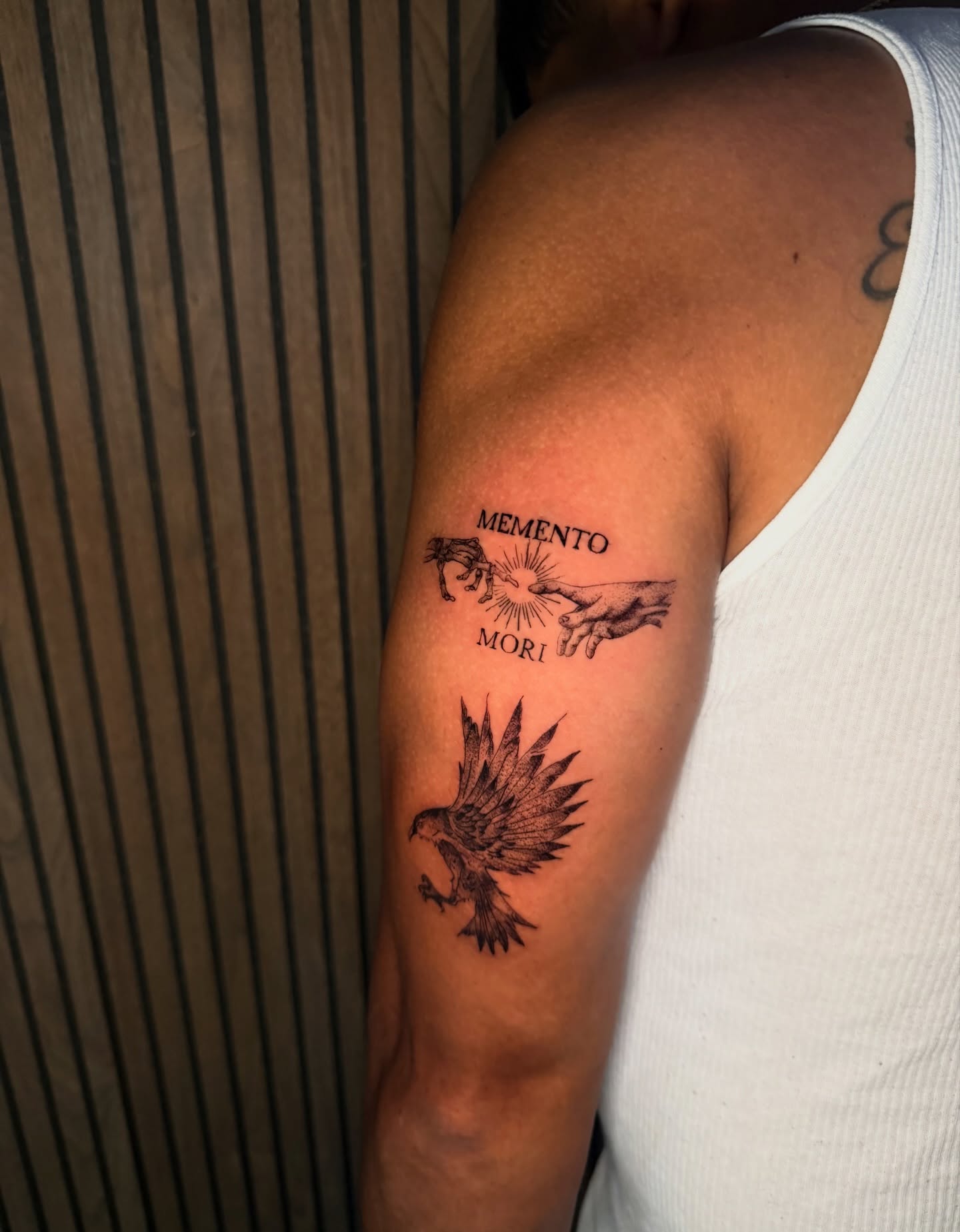 Memento mori black and grey tattoo on the forearm by Sebastian martinez, Memphis, Tennessee