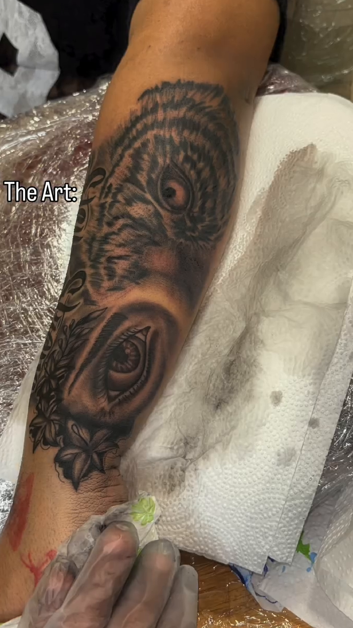 Tiger and rose realism tattoo by OwlWhoINKs