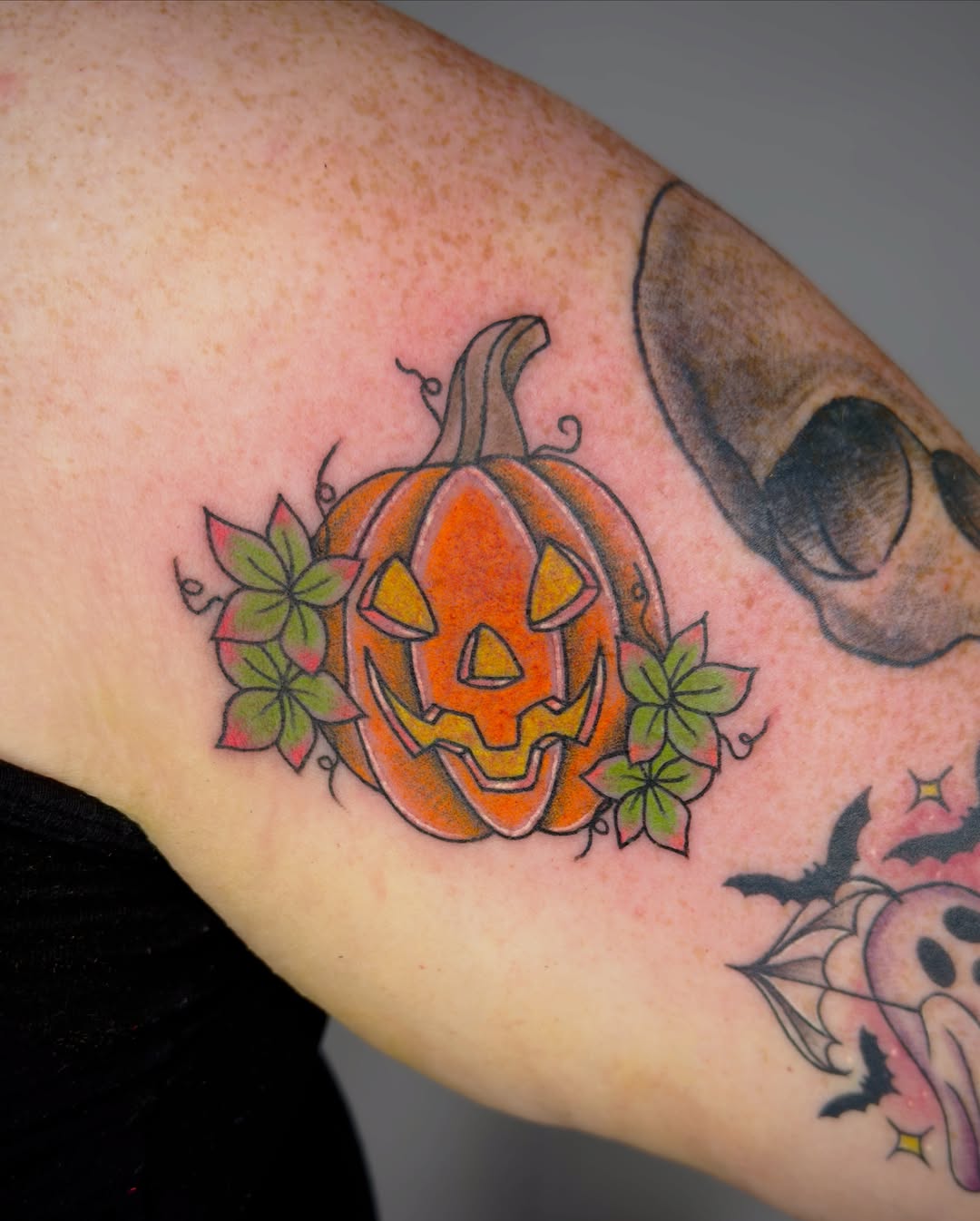 Pumpkin American traditional tattoo on the forearm by Charlotte (Luna), Seattle, Washington