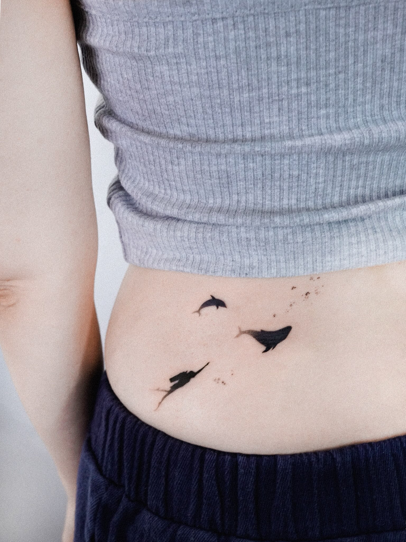 Dolphins black and grey tattoo by 초현실과 현실 그 사이를 그리다.