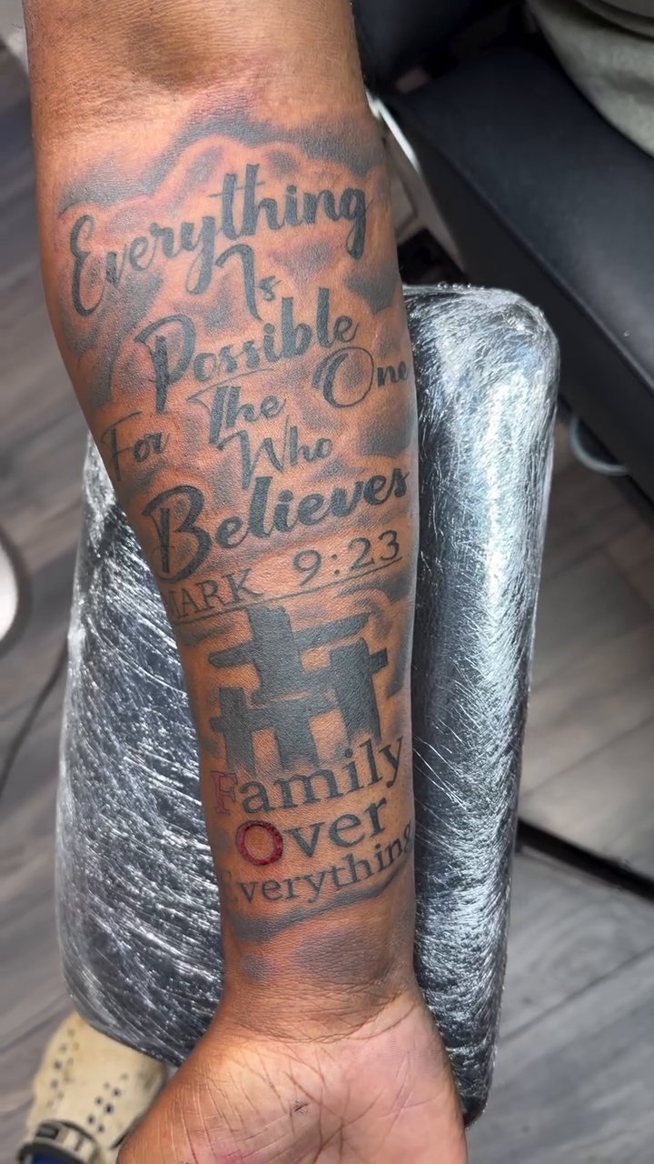 Tattoo by @i_am_tattoo — lettering_script, black_and_grey