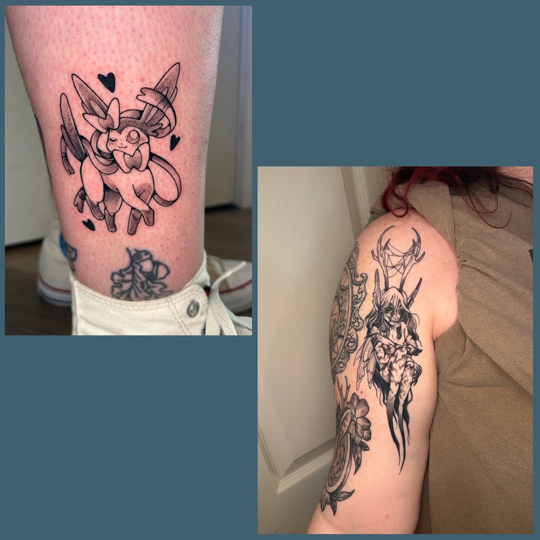 Flying creature black and grey tattoo on the forearm by Callum